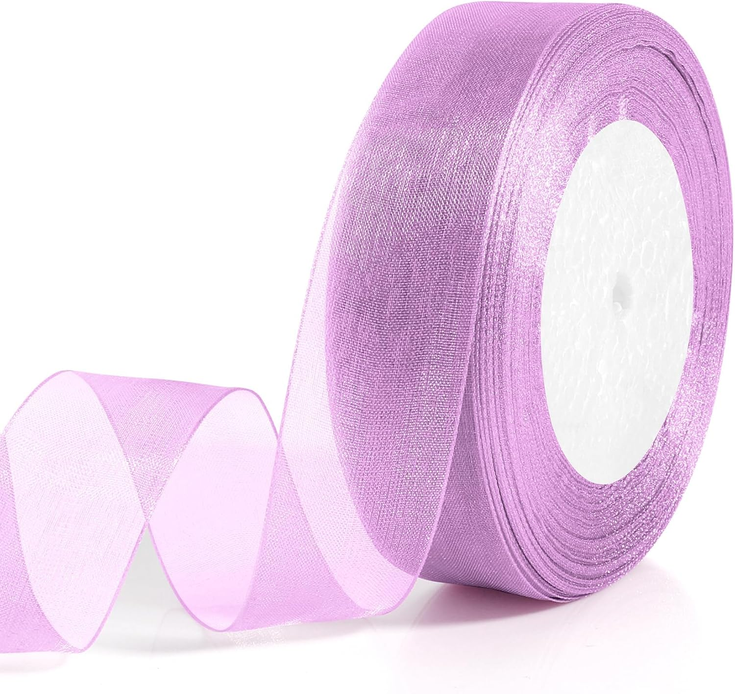 Purple Ribbon for Gift Wrapping - 1 Inch 50 Yards Light Purple Sheer Tulle for Crafts, Flower Bouquet, Holiday, Candy, Presents and Hair - Thin Gift Ribbon