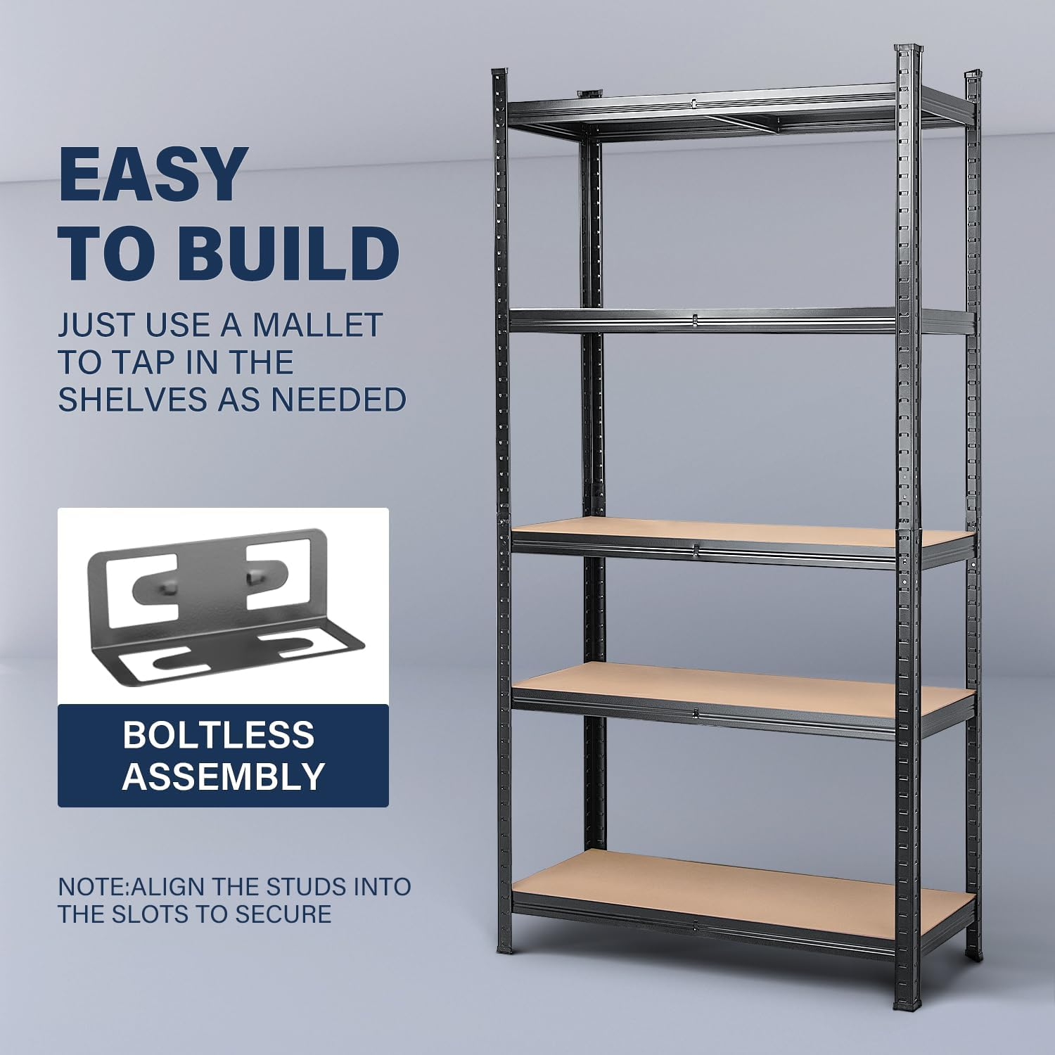 Masterspec 1.8X0.9M Garage Shelving, Warehouse Rack Pallet Racking System Rack Storage Shelves Industrial Commercial Organize Capacity, 5 Steel Metal Adjustable Assembly Easy Black image number 1