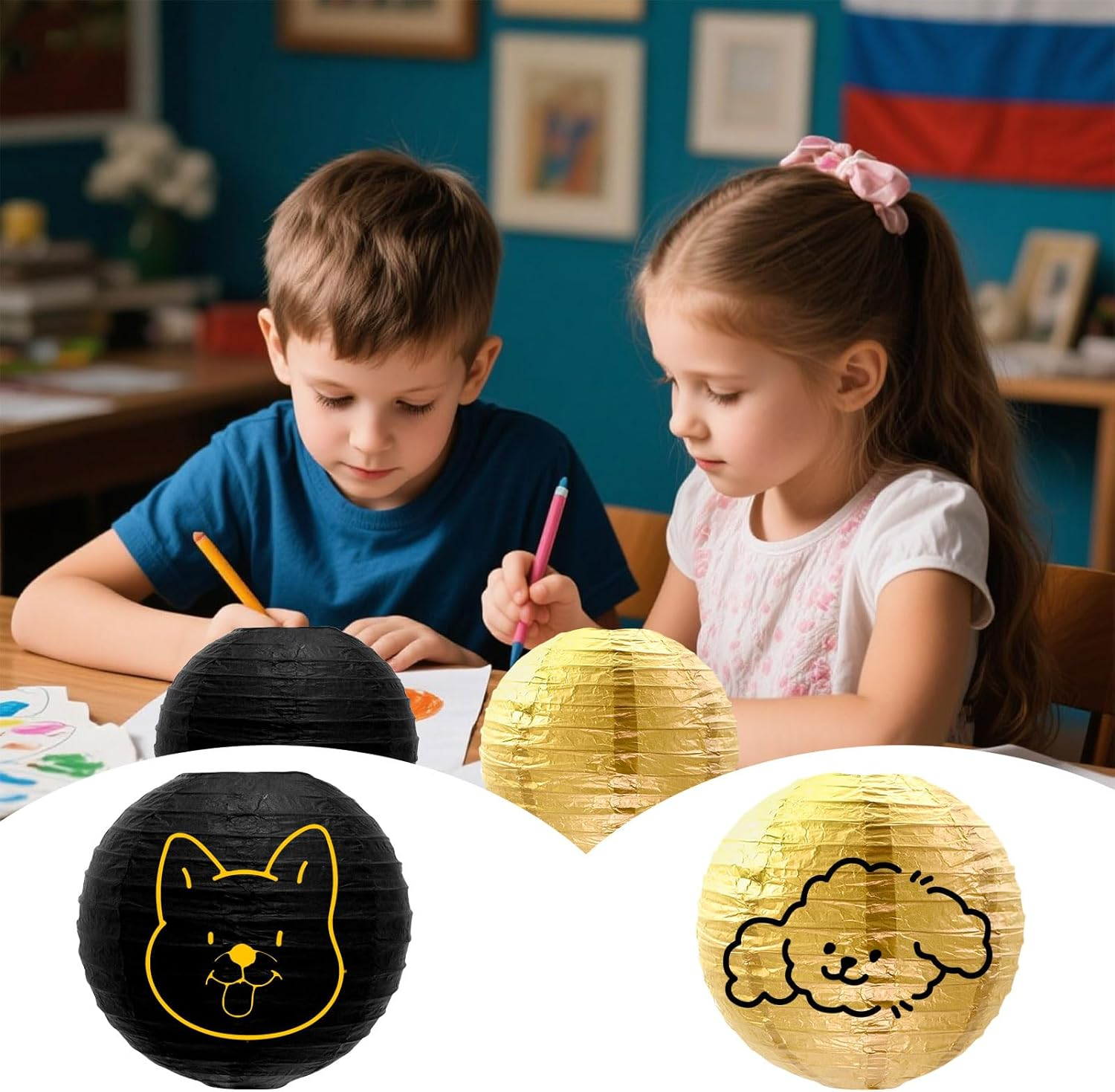 Dcsfadq Pack of 10 Black Gold Paper Lanterns Set Hanging Lantern Reusable Lanterns Decoration (10 Cm/15 Cm/20 Cm/25 Cm) Party Decoration Paper Lantern for Weddings, Garden Parties, Bride to Be image number 3