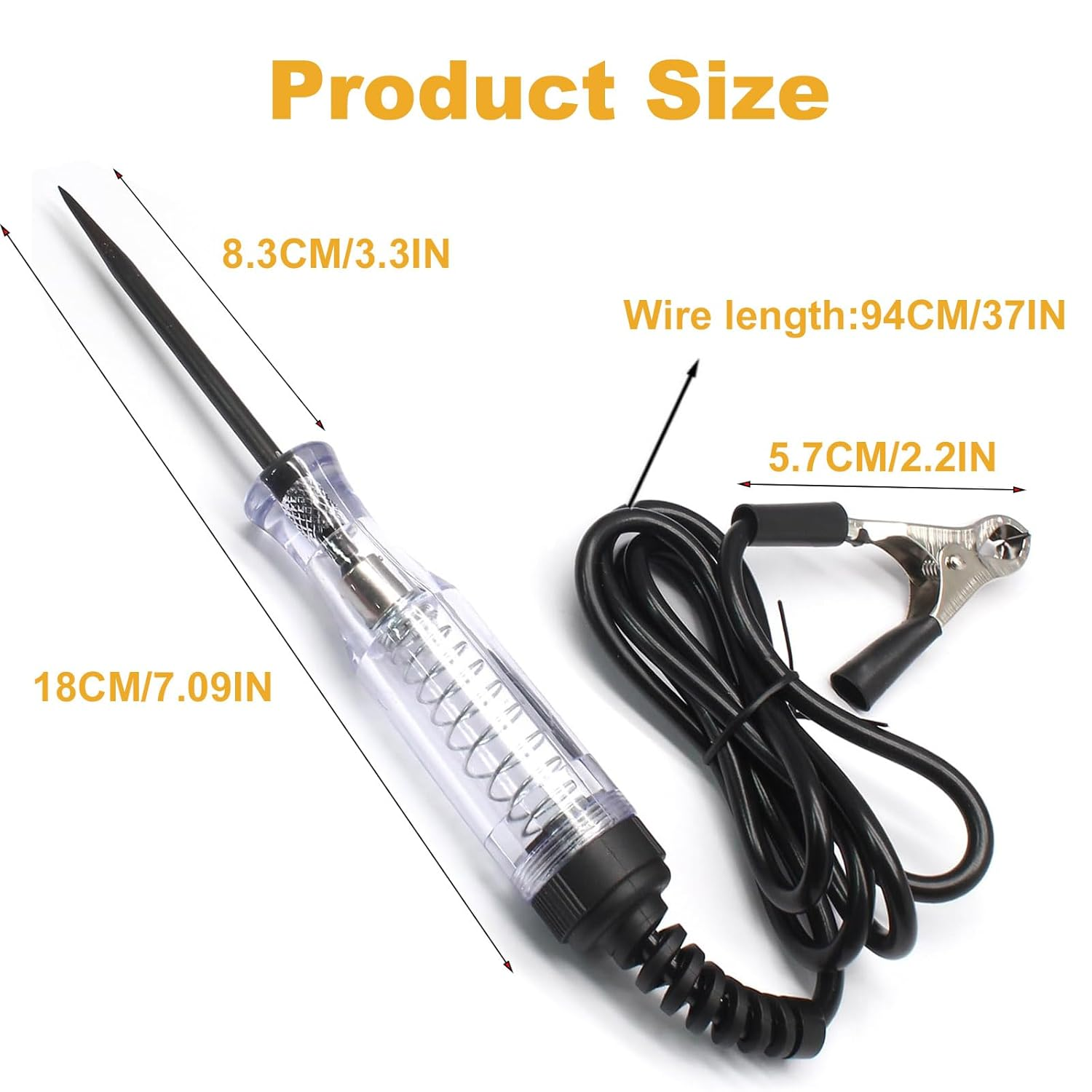 Test Light Automotive, Circuit Tester 6V-12V-24V Car Electrical Pen with Alligator Clip Long Stainless Probe, Continuity Voltage Fuse Dual Color Polarity Indicator for RV,SUV, Sedan and Truck