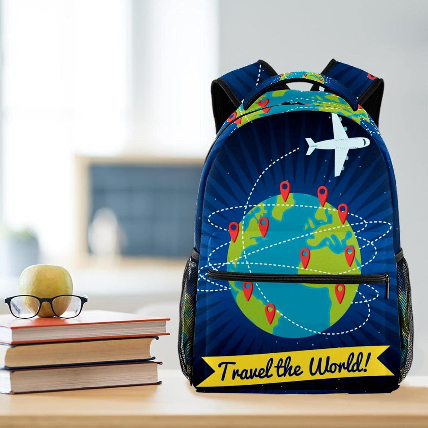 Cartoon Globe Travel Plane Backpack Students Shoulder Bags Travel Bag College School Tote Backpacks image number 2