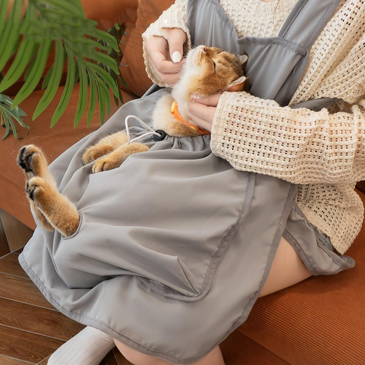 AIMALL Pet Kangaroo Apron Carrier Suit &ndash; Adjustable Non-Sticky Cat Holding Suit for Small Pets up to 15 Lbs, 31.1X24.4 Inches, Soft Polar Fleece Material image number 2