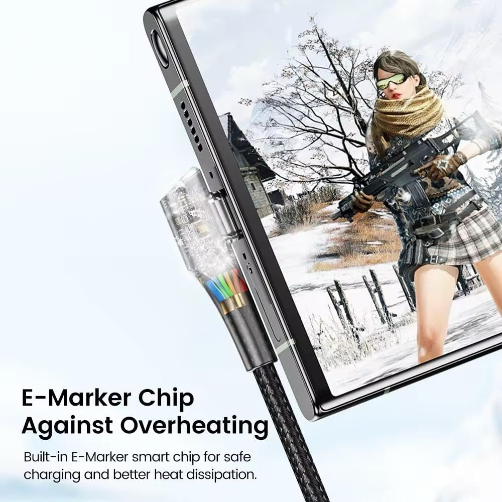 Toocki 1M Length 90-Degree USB Type-C Cable, Double Elbow Design, 480Mbps Fast Charging, Gaming Optimised, Black (1 Metre) image number 3