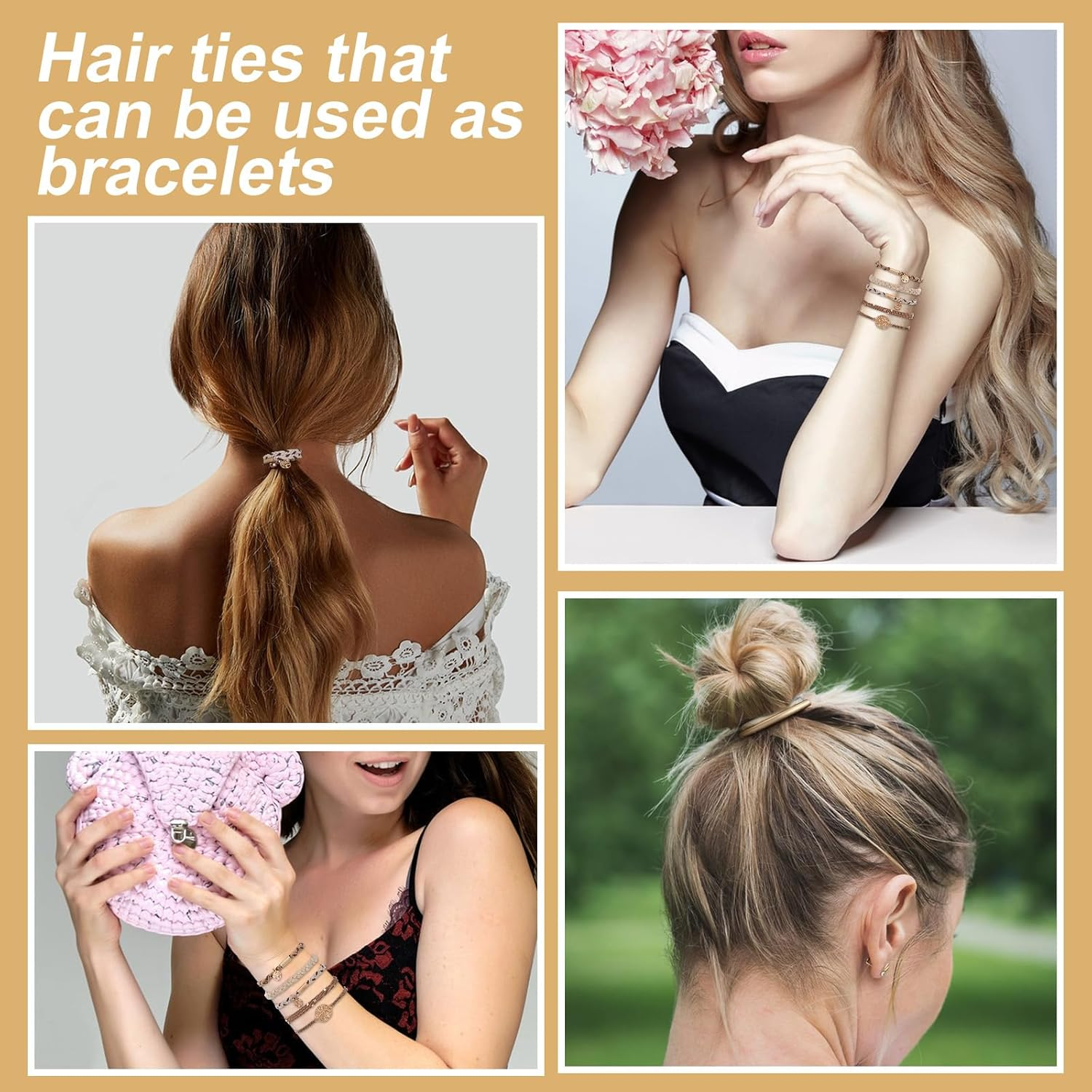 Prasacco Pack of 10 Women'S Hair Scrunchies, Hair Scrunchie Bracelets for Women, Elastic Braided Hair Bobbles for Girls, Boho Hair Bobbles, Braided Ponytail with Pearls, Ponytail for Long Hair image number 5