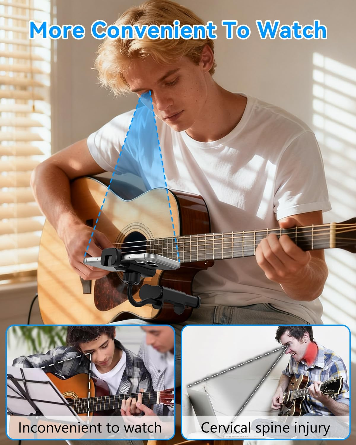 ALAFLY Guitar Phone Holder for Guitars/Ukulele/Bass/Electric Guitar, Adjustable Rotatable Guitar Clip Designed for Guitar Players Ideal for Recording Equipment Accessories Guitar Mount Gifts for Men image number 1