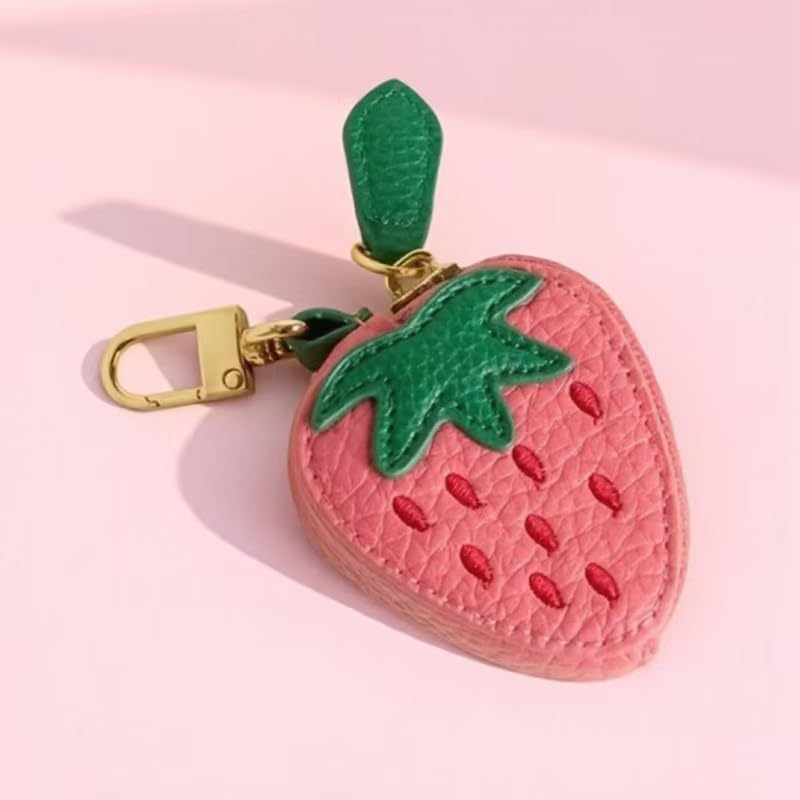 Strawberry Coin Bag with Charm, Cute Mini Purse Keyring Gift for Girls Women image number 2