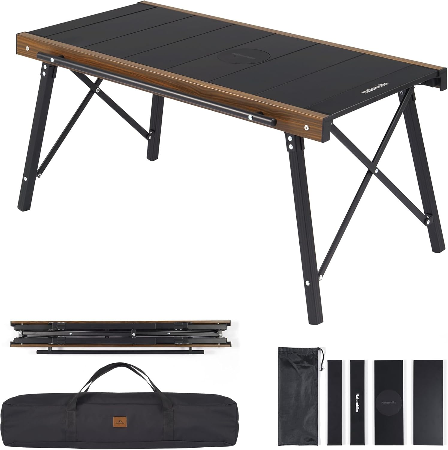 Naturehike IGT Camping Table, Ultralight Folding Aluminum Camp Table with Carry Bag, Portable IGT Unit Combination Table for Outdoor Cooking Car Camping Picnic RV Trip Patio Backyard BBQ (Black)