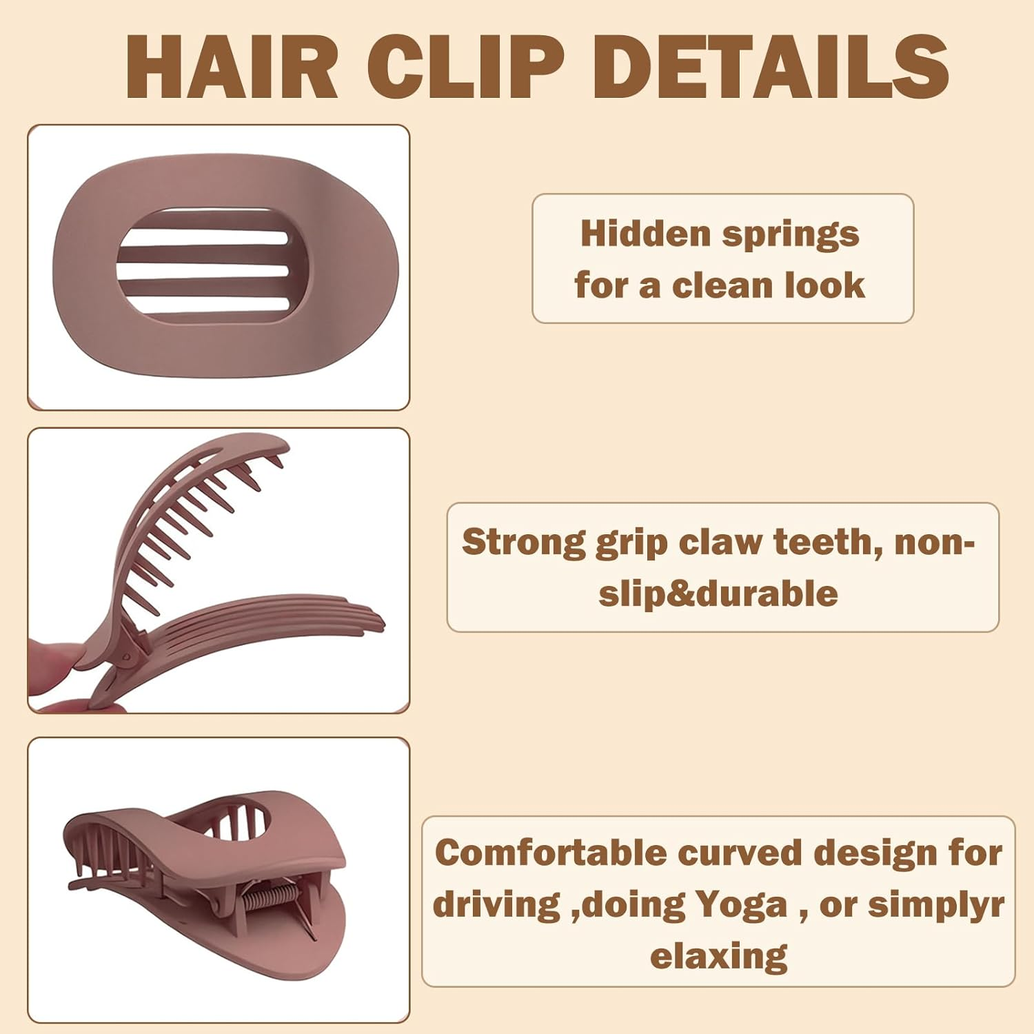 Set of 6 Hair Clips for Women Flat Hair Clips Women'S Hair Clip Inner Teeth Matte Strong Hold Side Curved Design for Thick and Thin Hair Lying and Driving image number 6