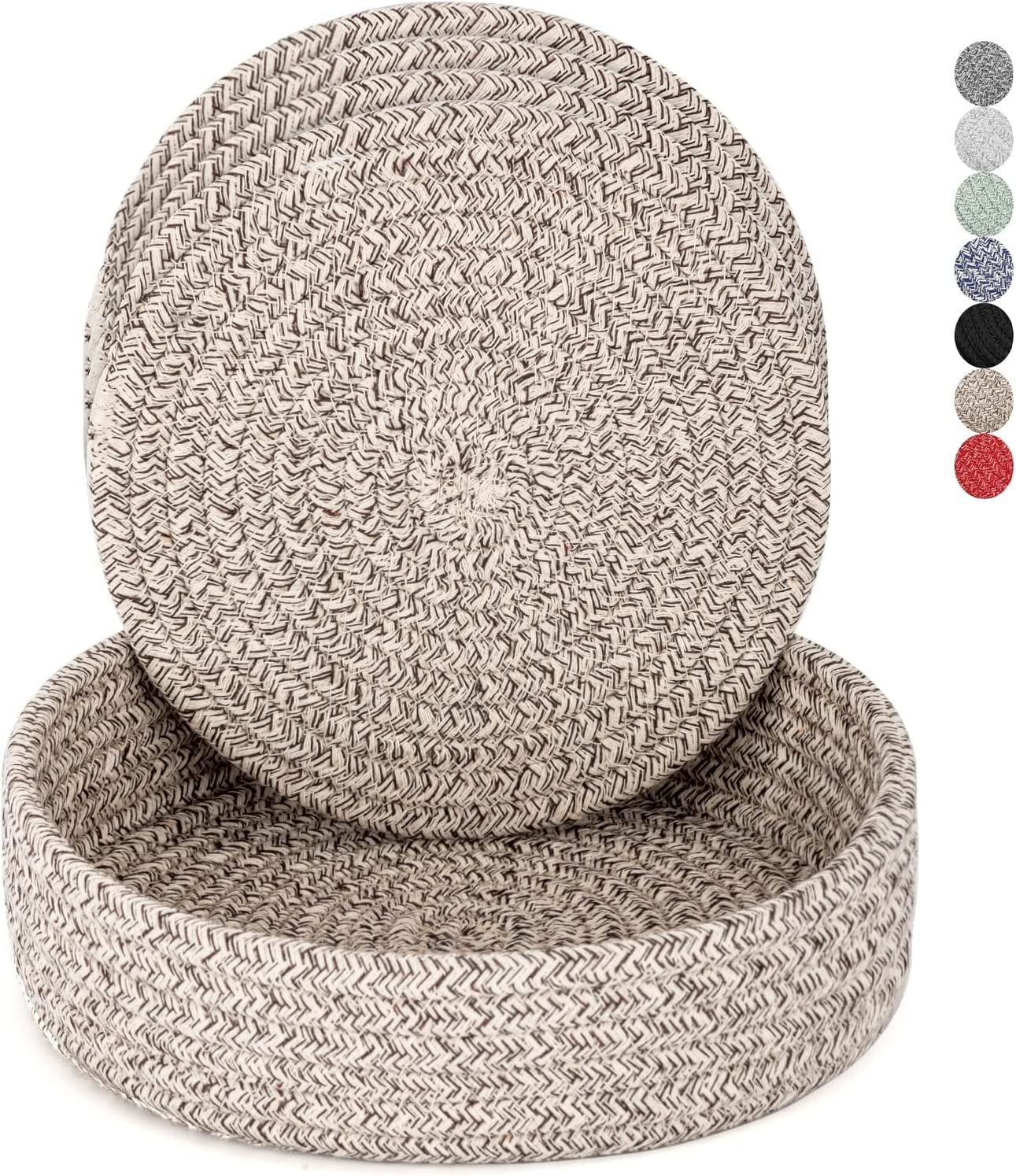 Trivets for Hot Dishes, Trivets for Hot Pots and Pans, Heat Resistant Hot Pads with Storage Basket, Pot Holders for Kitchen, Home Essentials, Farmhouse Decor (Khaki 4 PCS)