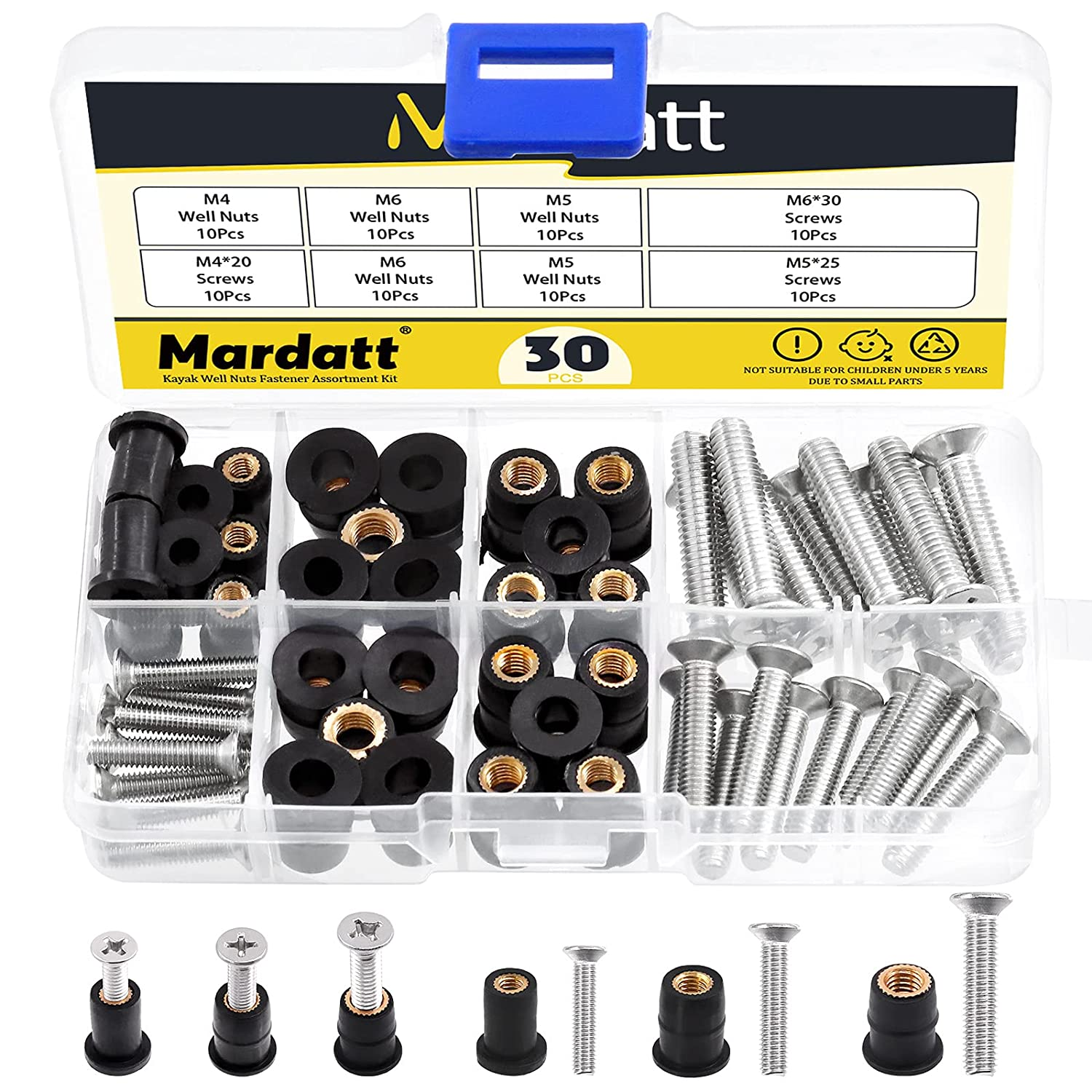 60Pcs M4 M5 M6 Well Nut Expansion Nuts and 304 Stainless Screw Rubber and Steel Parts Windscreen Nuts Accessories for Motorcycle Kayak Boats image number 3