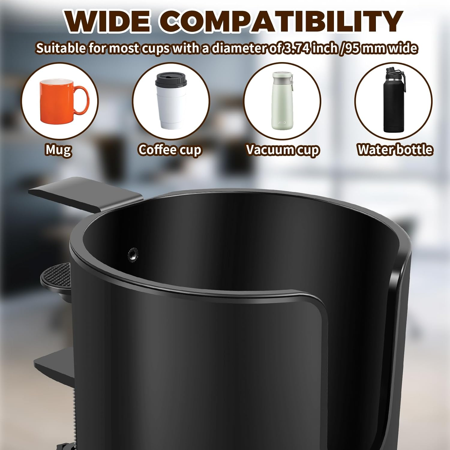 2Pcs Table Cup Holder, with Headphone Hanger, Adjustable Desk Holder Clip on Coffee Mug Organizer, Nonslip Tableside Cup Organizer, for Home Office Outdoors