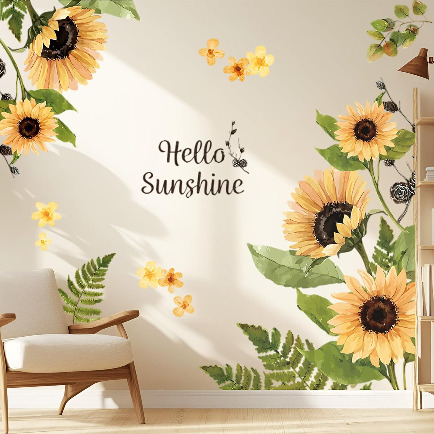 KIKISML Sunflower Wall Stickers, Garden Flower Wall Decals for Bedroom, Livingroom, Shop Window, Bath Room, TV Background Art Wall Decor (2 Pieces)