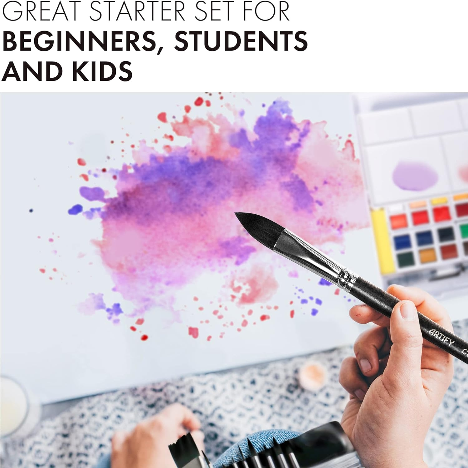 ARTIFY 12 Pcs Watercolor Paint Brushes Premium Nylon Hair Paint Brushes for Oil Painting Acrylic Painting for Kids and Adults, Beginner and Artist, Figger round Flat Cat'S Tongue Shape, Black image number 6