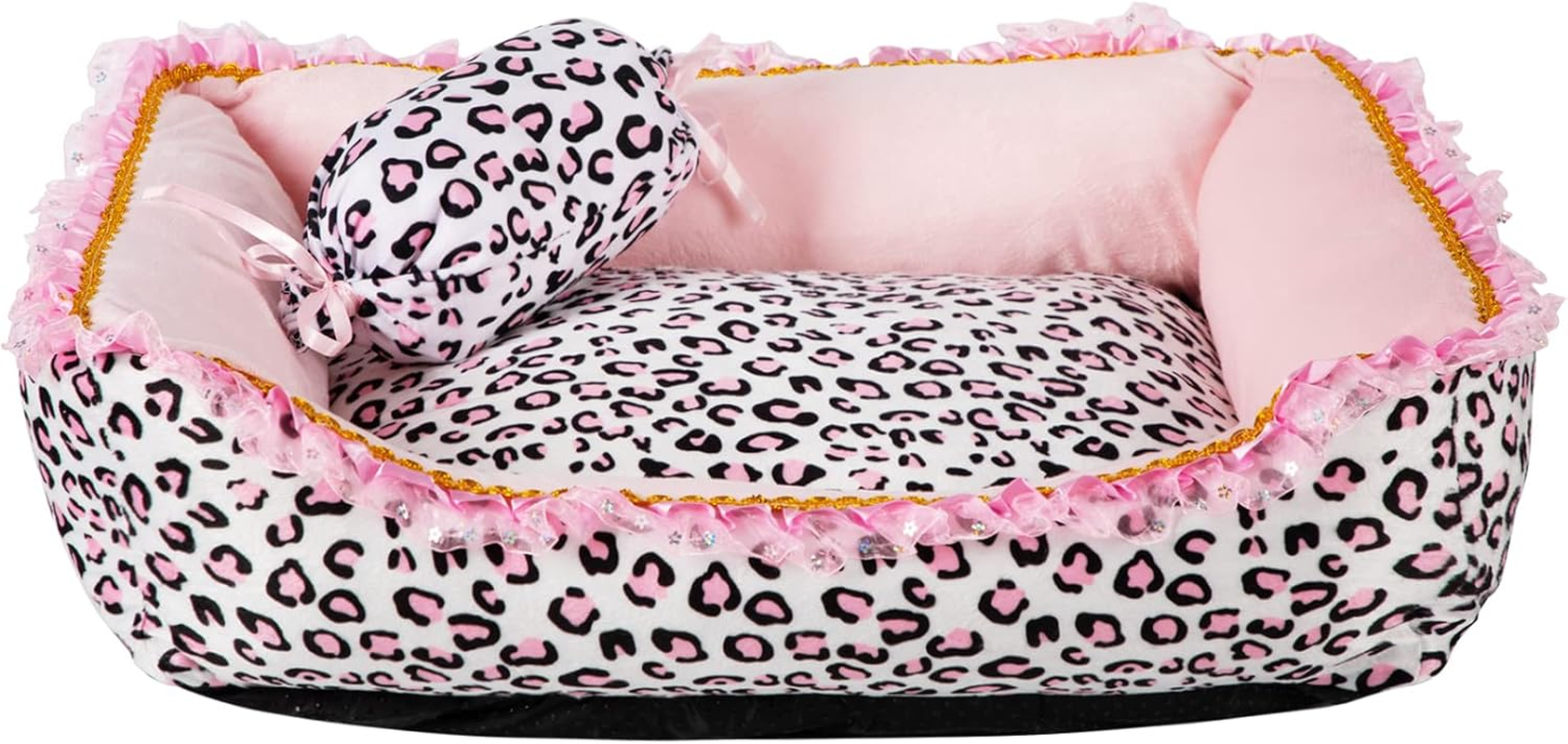 Gigreinc Cute Pink Puppy Sleeping Mat Bed with Leopard Pattern round Square Shape Cat Dog Sofa Bed Pet House Nest Cave(M, Square Bed)
