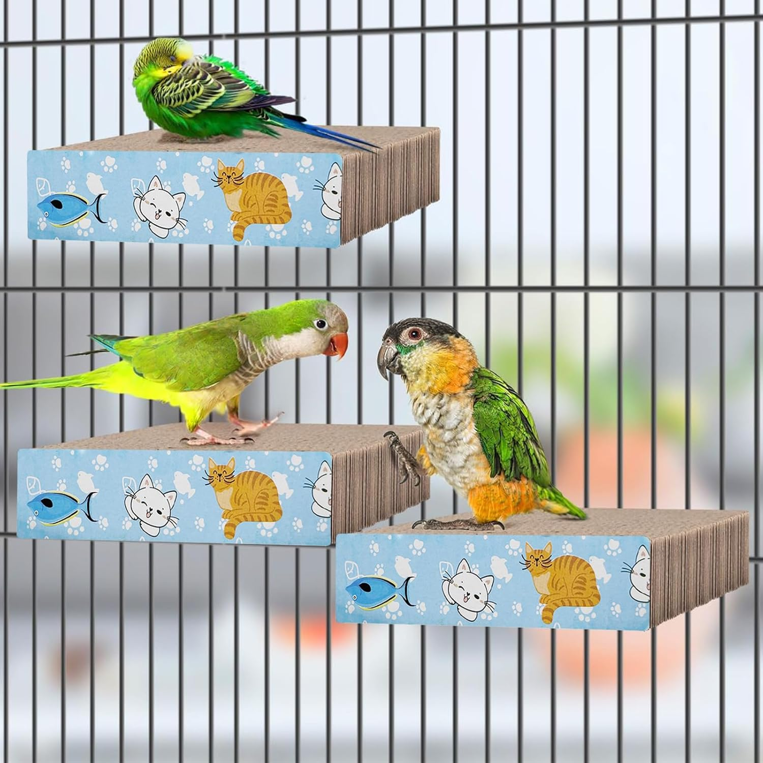 Allazone Bird Perch Stand, Parrot Toys Parrot Chew Toys, Parrot Cardboard Bird Chew Toys Shredder Foraging Toys for Parakeet Parrot, Cockatiel, Conure, Lovebirds, S image number 6
