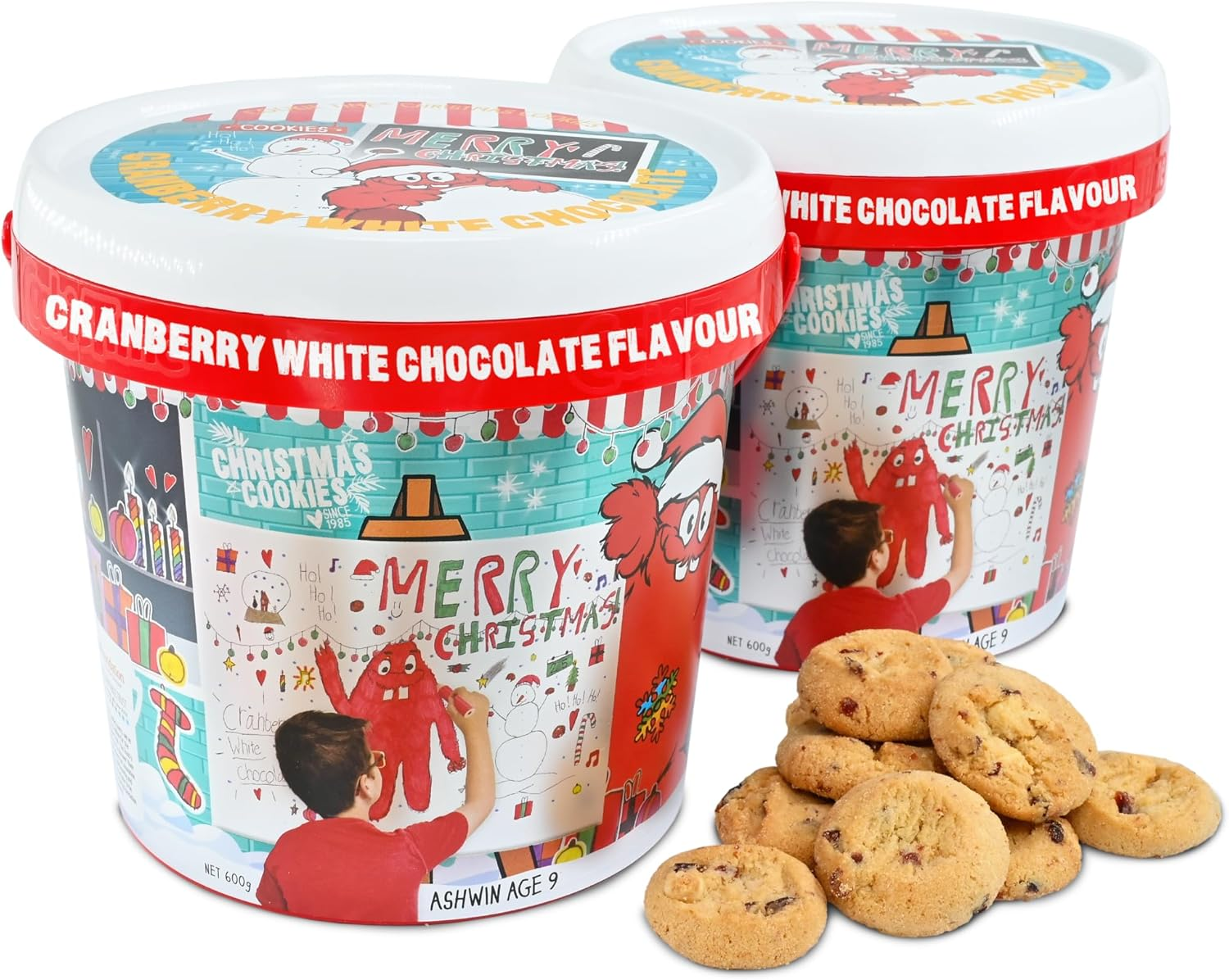 Cookie Time Cranberry White Chocolate Cookies Bucket, 2 X 600 G | Approx 85 Bite-Size Cookies | Homestyle Biscuits Made with Real White Chocolate image number 5