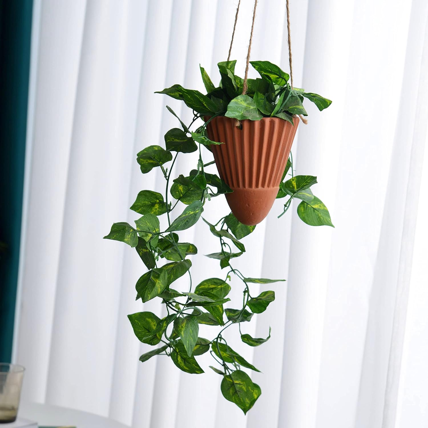 Hanging Planters for Indoor Plants,Terracotta Hanging Planter,Ceramic Hanging Plant Pots,Hanging Basket,Hanging Planters for Outdoor Plants,Terracotta Pots,Set of 2 Flower Pots, Terracotta Color image number 6