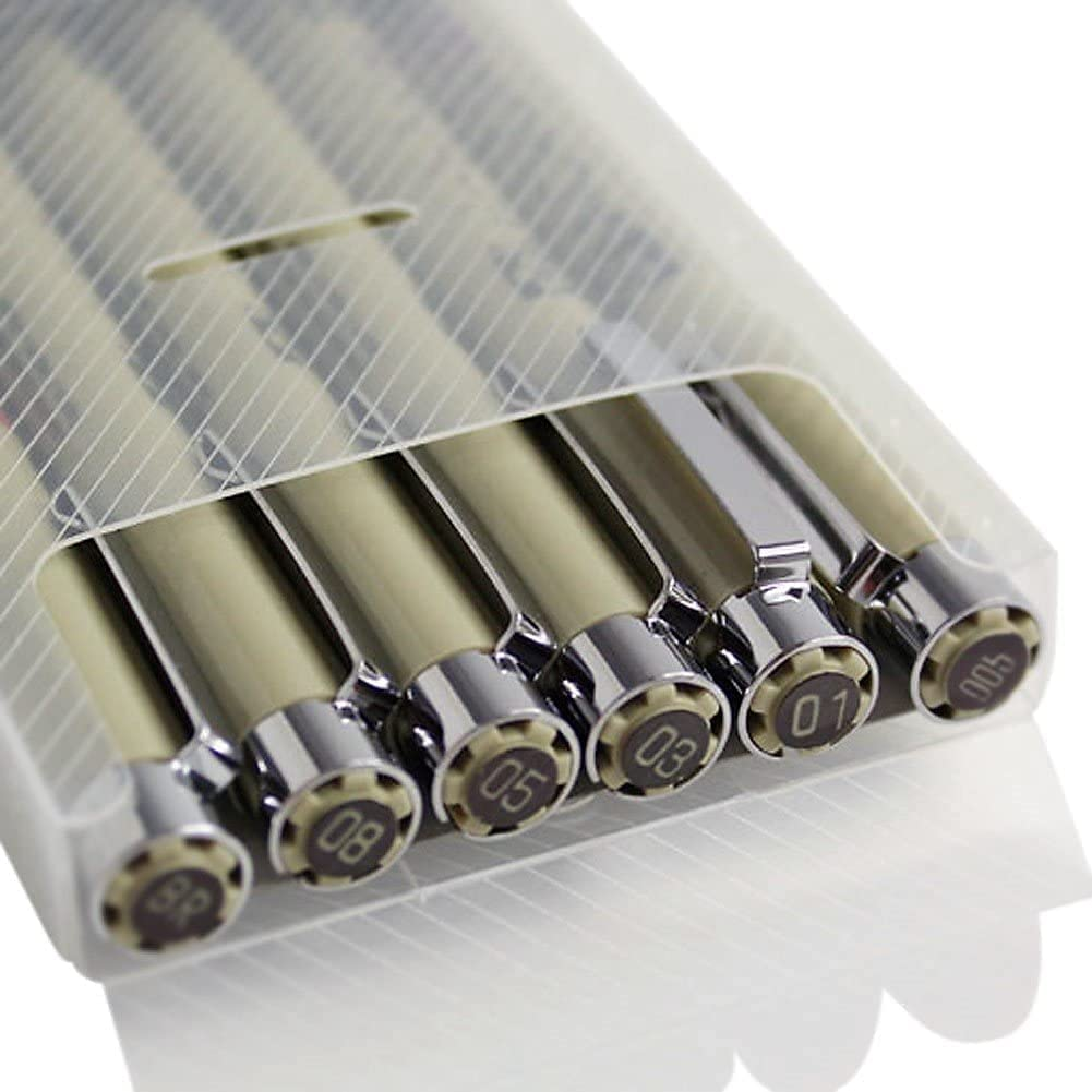 Sakura Pigma Micron Drawing Pens Set, (Size: 005, 01, 03, 05,08, Brush Tip) Black Fineliner Artist Pen image number 4