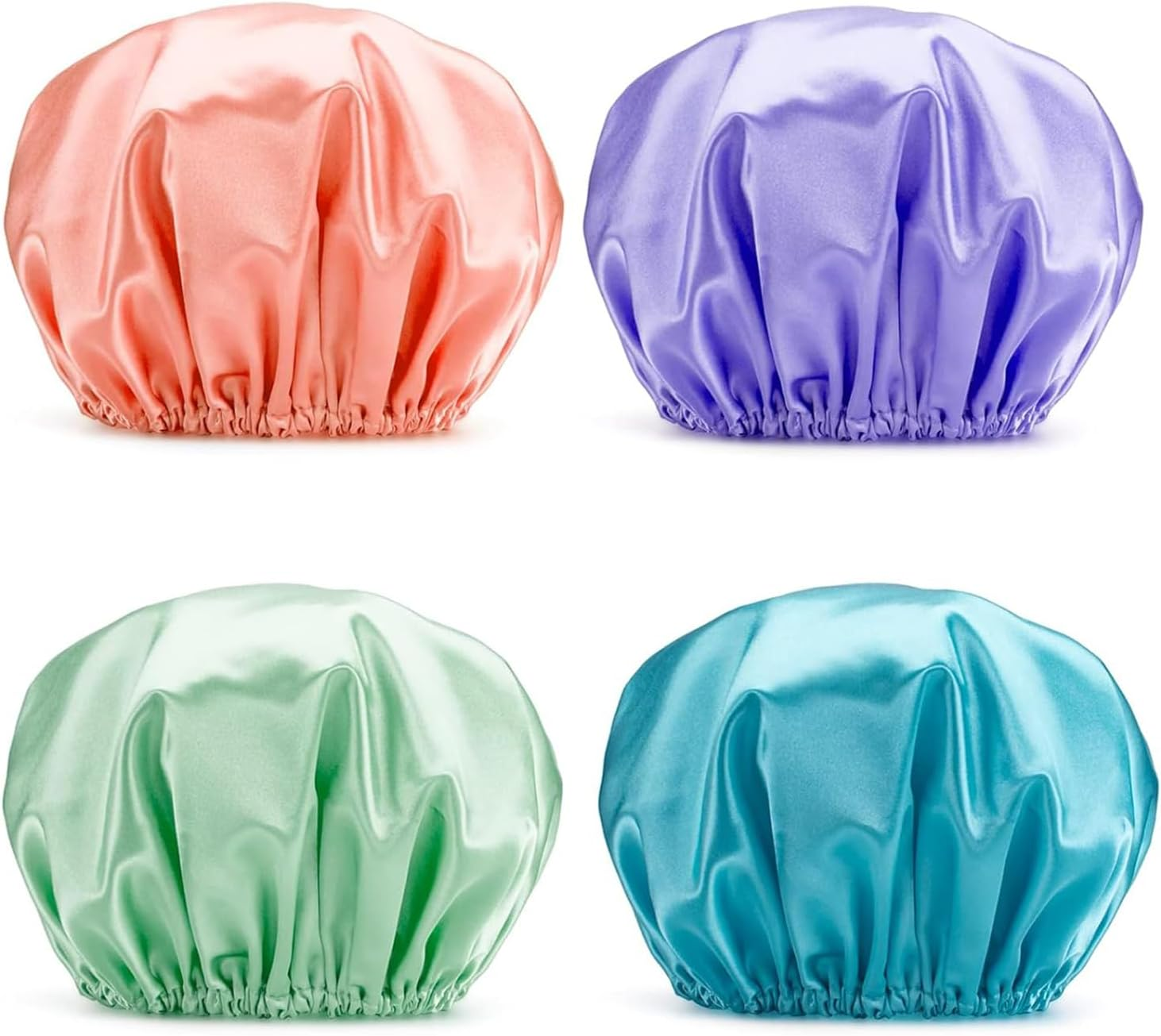 Shower Caps for Women,4 PCS Waterproof Bath Caps,Elastic and Reusable Shower Hair Cap,Double Layers Hair Cap,Environmental Protection Bathing Hat (Multicolour) image number 1