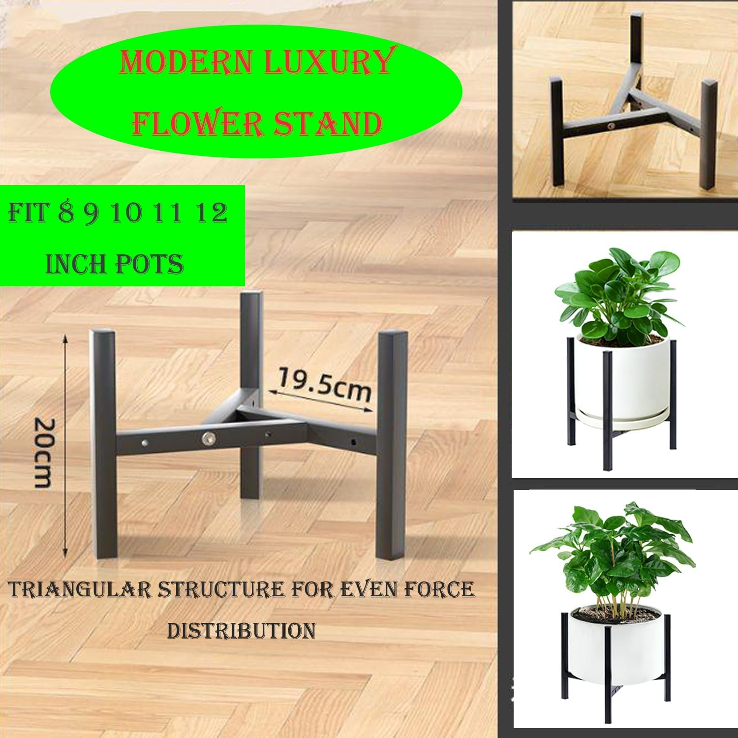 Plant Stand Indoor Adjustable，Small Plant Stand，Heavy Duty Stable Plant Pot Flower Holder Indoor Outdoor Corner,Plant Holder,Black Plant Stand， Fit 8 to 14 Inch Pots，Pot Plant Not Included image number 1