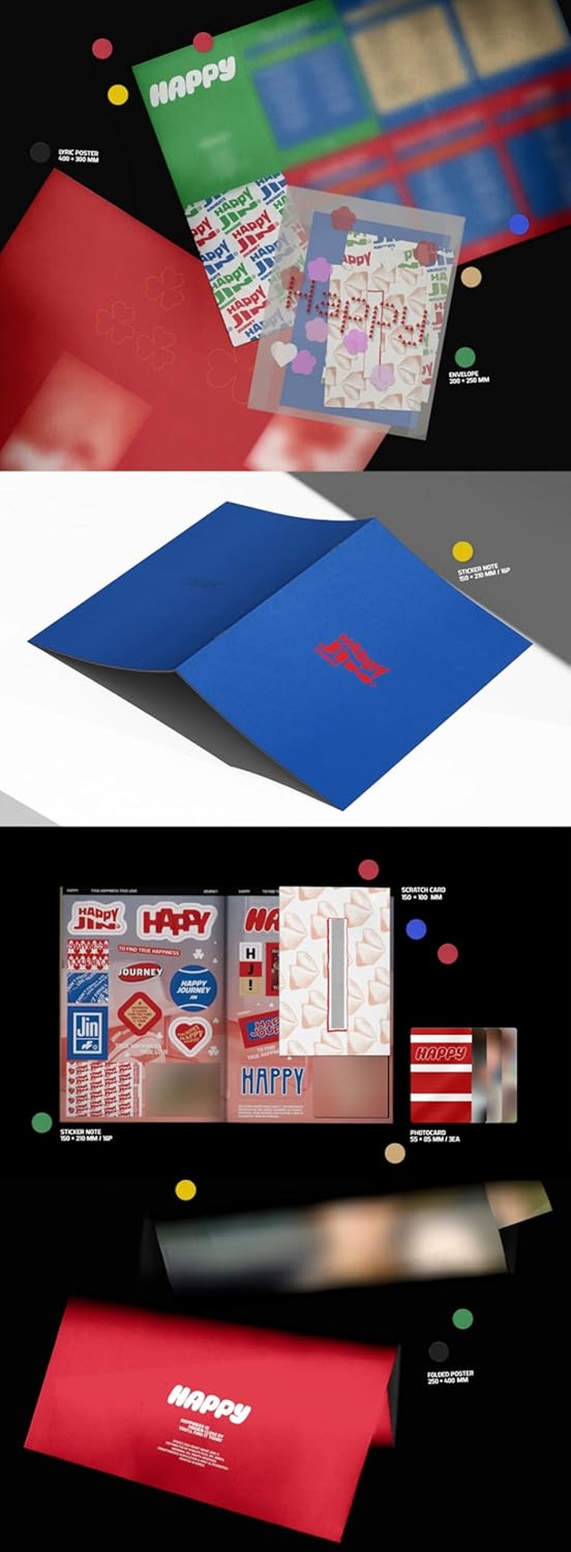 BTS JIN Happy 1St Album Standard Journey Version Cd+88P Photobook+2P Poster on Pack+16P Sticker Note+1P Scratch Card+3P Photocard+Tracking Sealed Bangtan
