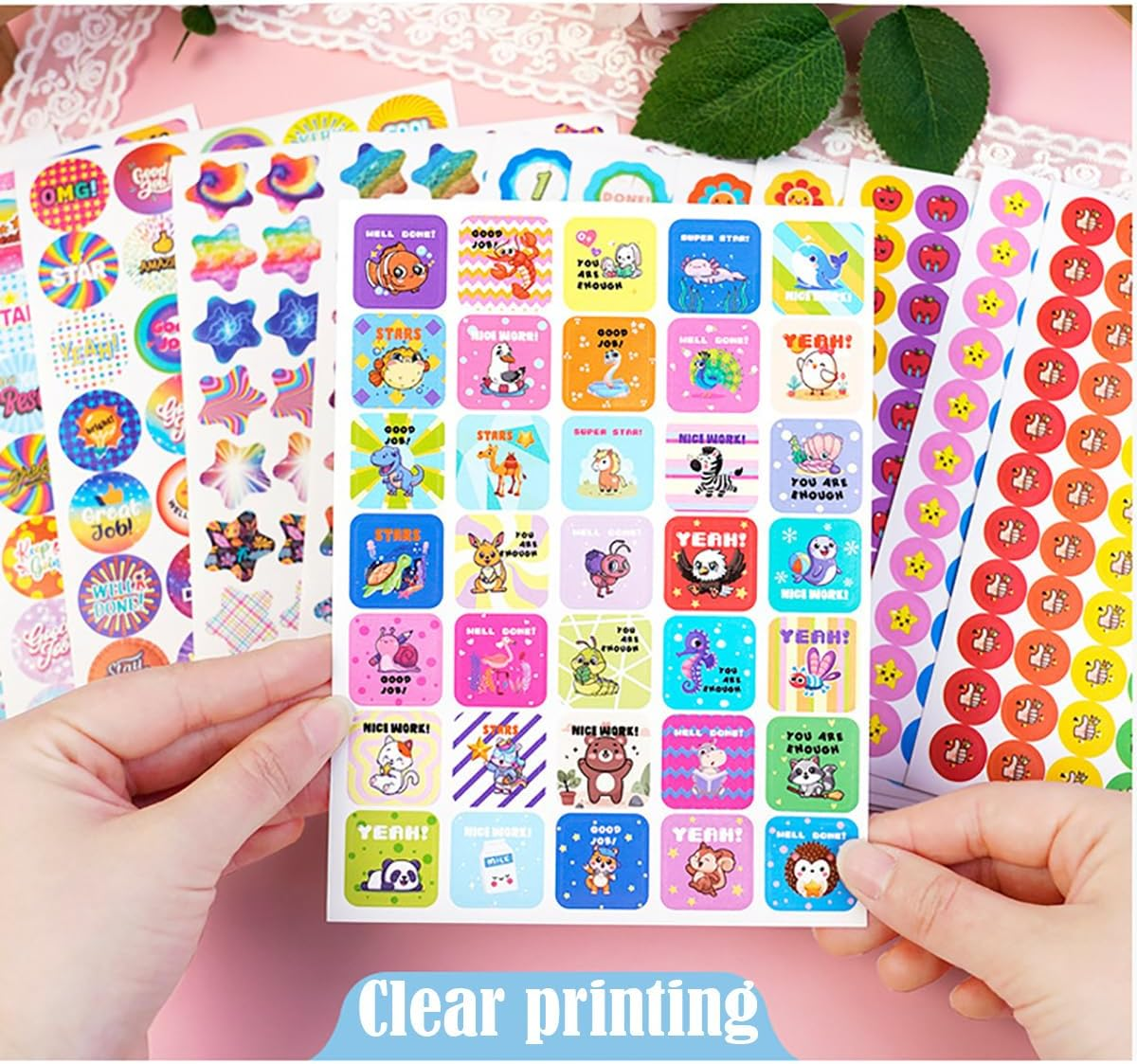 OSYLICT Reward Stickers for Kids,844Pcs Incentive Motivational Sticker,Cartoon Animals Star Praise Positive Encouragement Stickers for Home School Classroom Elementary Gifts image number 1