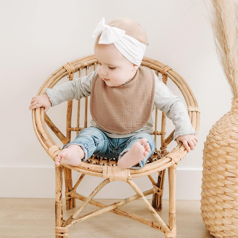 10-Pack Muslin Baby Bibs &ndash; Soft Cotton Bandana Drool Bibs for Unisex Newborns, Infants & Toddlers, Adjustable Absorbent Bib Set for Teething & Drooling (Solid Colors) image number 3