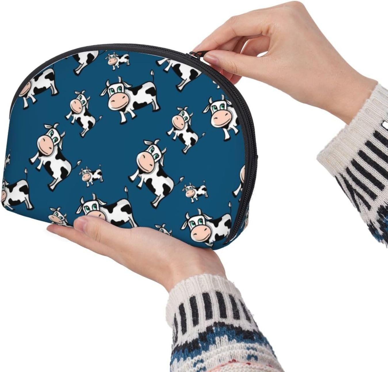 Cozimangoe Coin Pouch Makeup Bags Set, 2 Piece Shell Shape Cosmetic Bag with Pockets for Daily Travel Handbag Lipstick Keys Toiletry, Personalized Cows Pattern image number 1