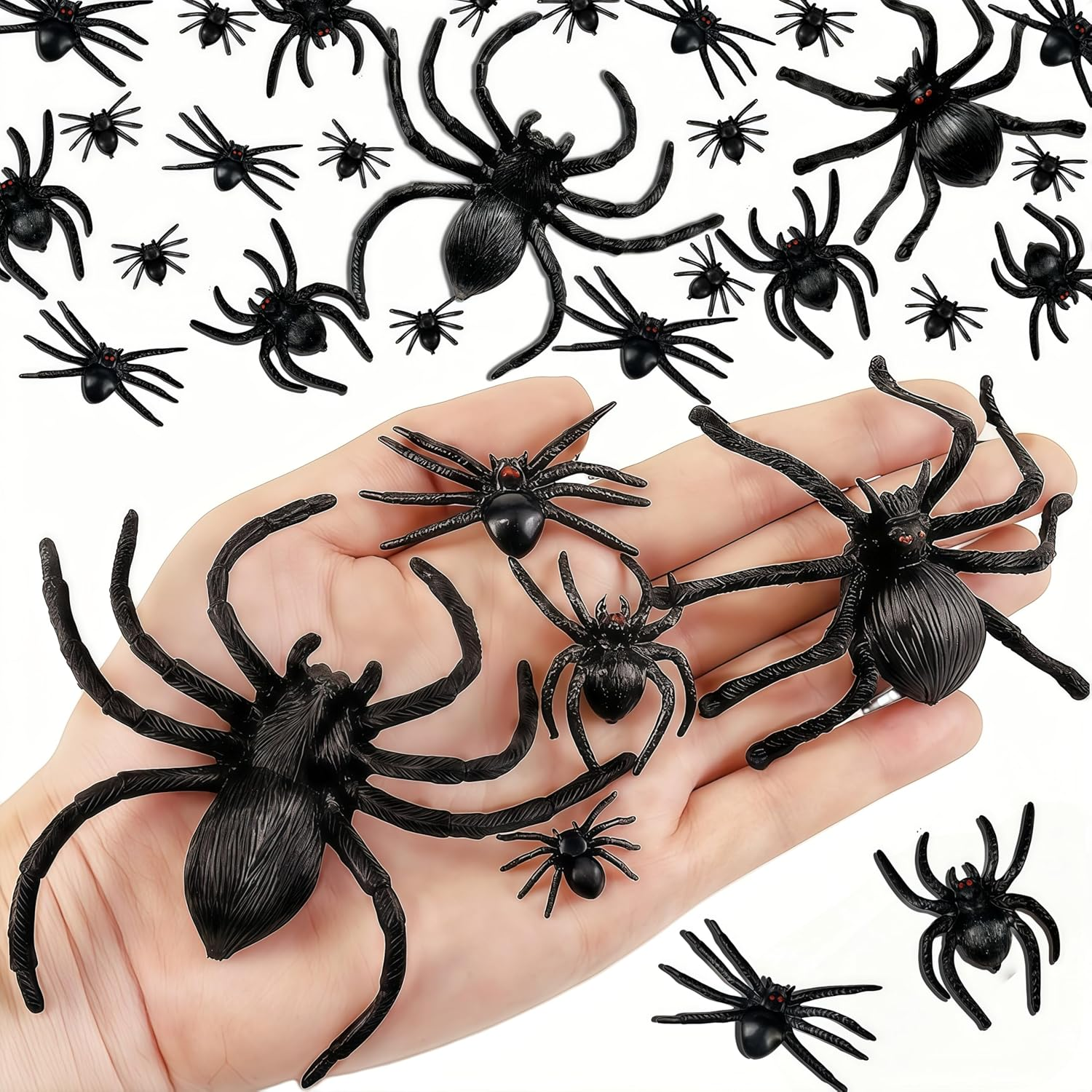 VOVEA 60PCS Realistic Halloween Plastic Spiders Fake Black Scary Spiders Prank Props for Halloween Party Decorations image number 4