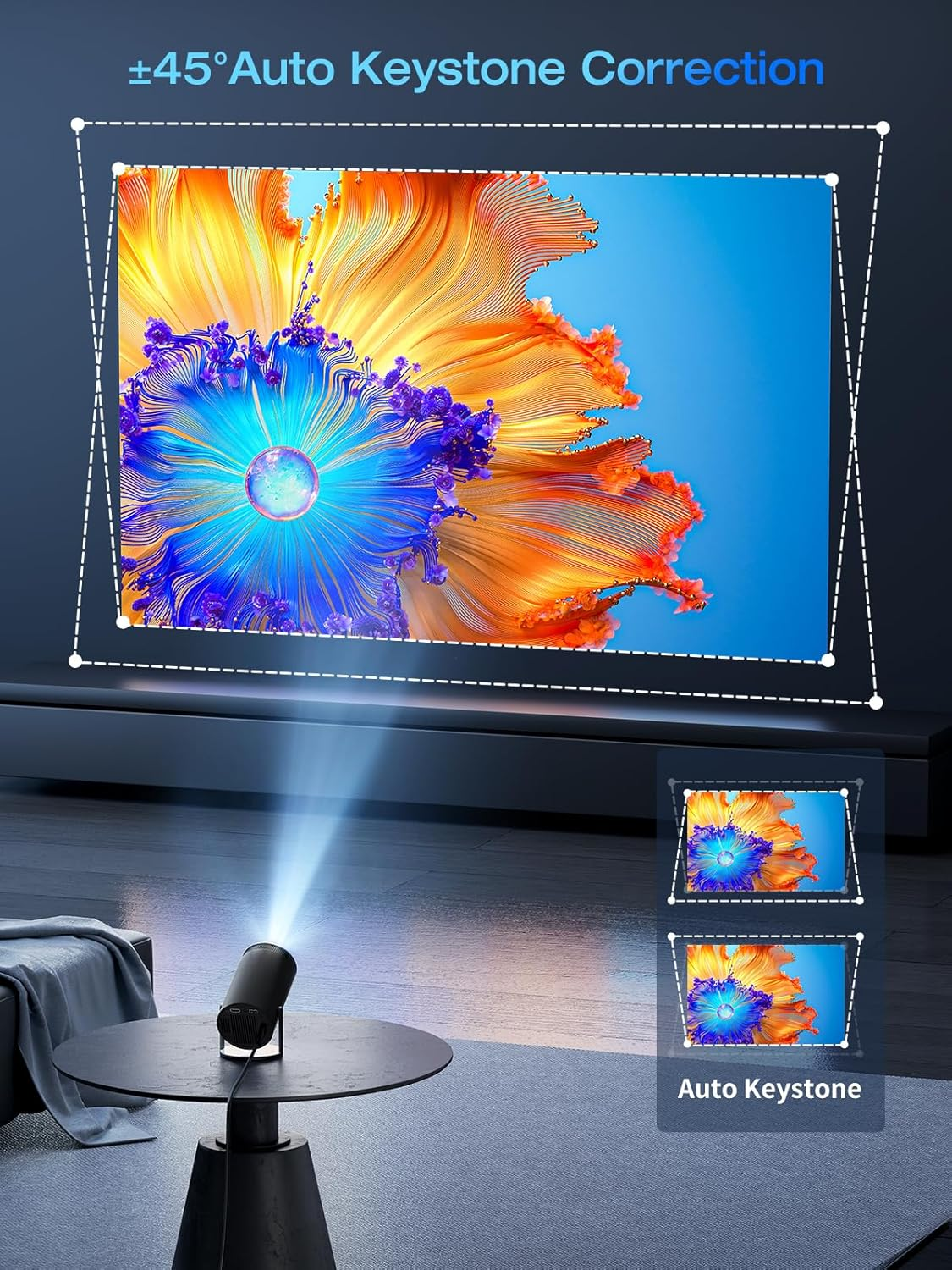 CLOKOWE Portable 4K Mini Projector with Wifi and Bluetooth - 【Built-In Apps & Auto Keystone】Full HD 1080P Supported, 180&deg; Rotation Outdoor Movie Projector, Compatible with TV Stick/Smartphone/Hdmi/Usb image number 5