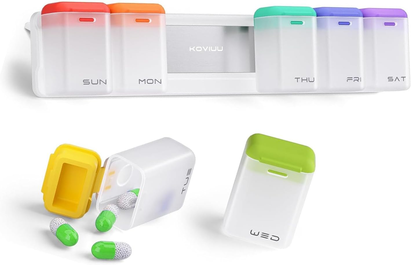 Weekly Pill Organizer with Sealed Lid, Magnetic Weekly Pill Dispenser Box for Fridge, Plastic Removable Large Capacity Pill Case for Supplement Vitamins Fish Oil Easy to Open Medicine Box (Grey)