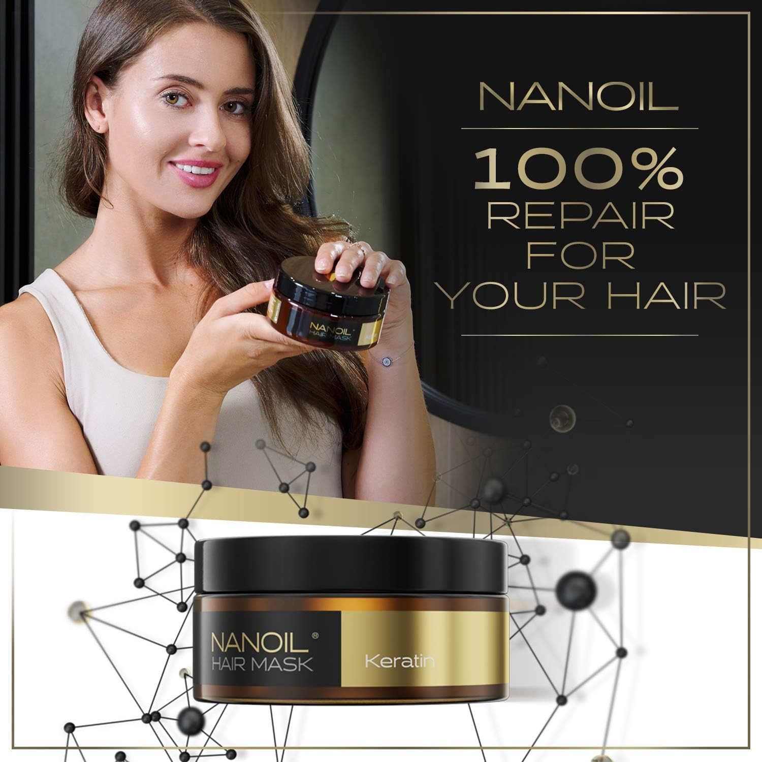 Hair Mask with Keratin Nanoil Keratin Hair Mask 300 Ml - Professional Care for Damaged Hair, the Mask Regenerates and Strengthens Damaged Hair image number 5