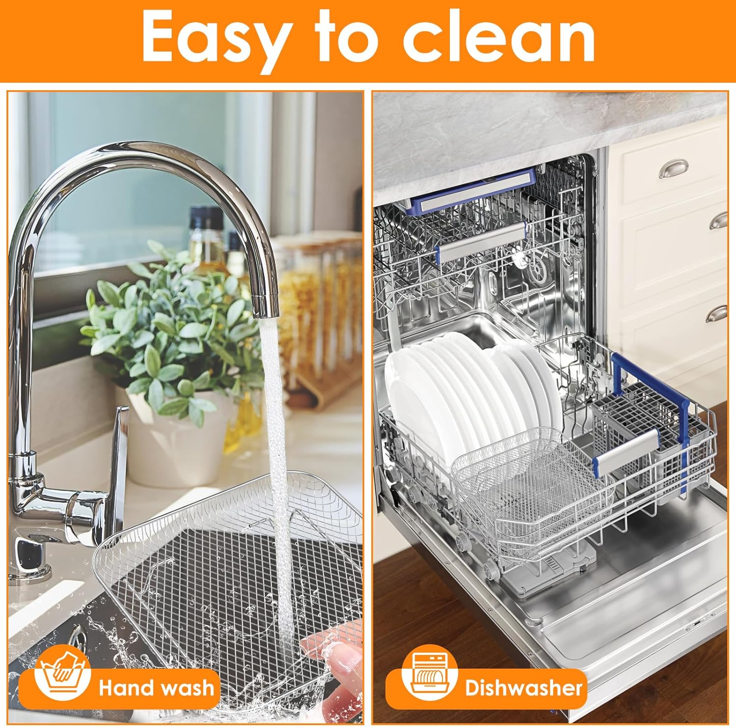 3Pack Air Fryer Racks 8 Inch Square Air Fryer Dehydrator Rack with Clip Stainless Steel Air Fryer Basket with Silicone Feet Stackable Kitchen Dehydrator Rack for Baking and Cooking image number 6