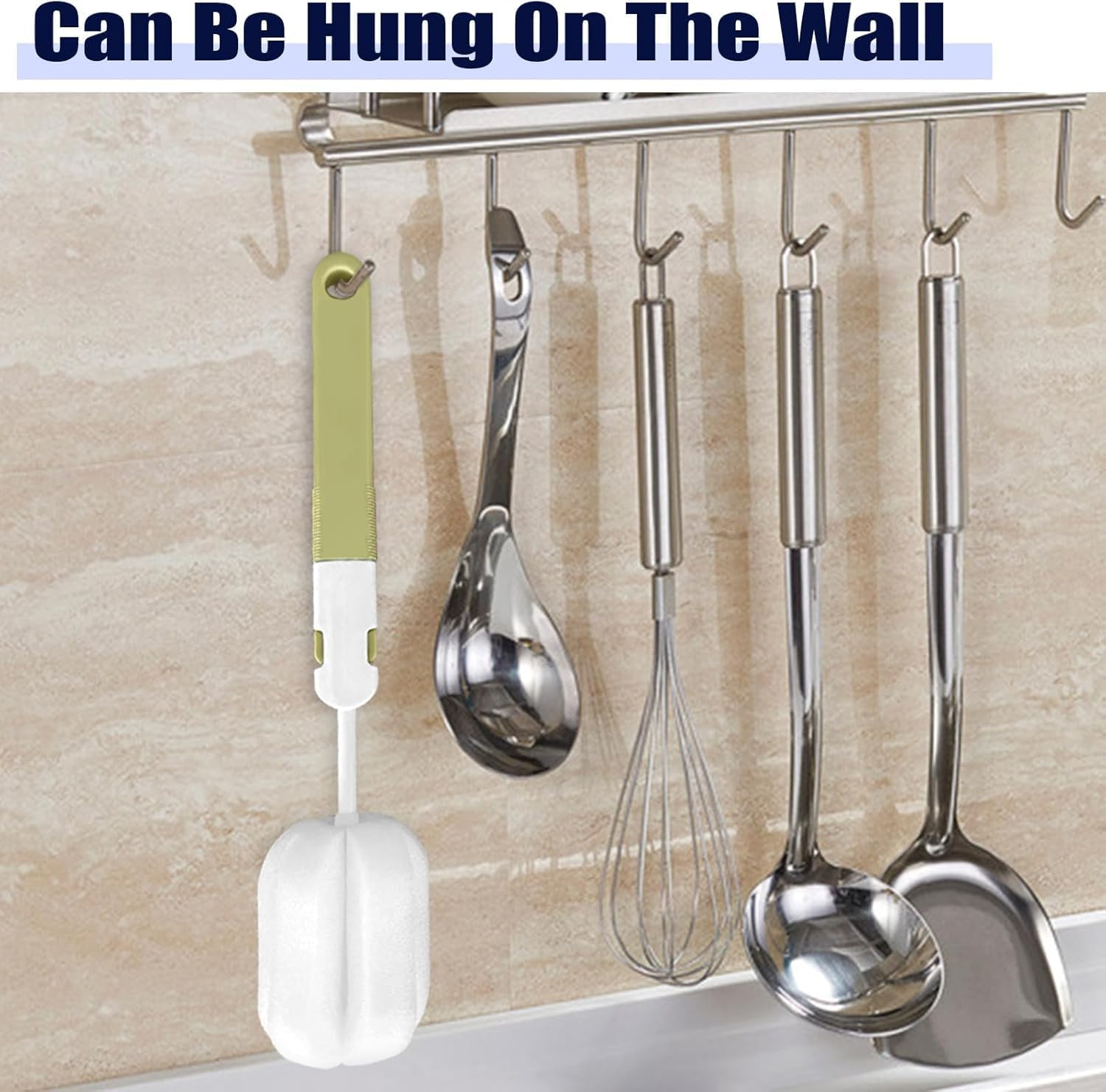 4 Pcs Sponge Bottle Brush Cup Brushes Long Handle Portable Sponge Cleaning Brush Scrubber Detachable for Baby Bottle Dishwashing Kitchen Clean Glasses Mugs (Brush Handle Random Color) (White) - Yellow image number 4