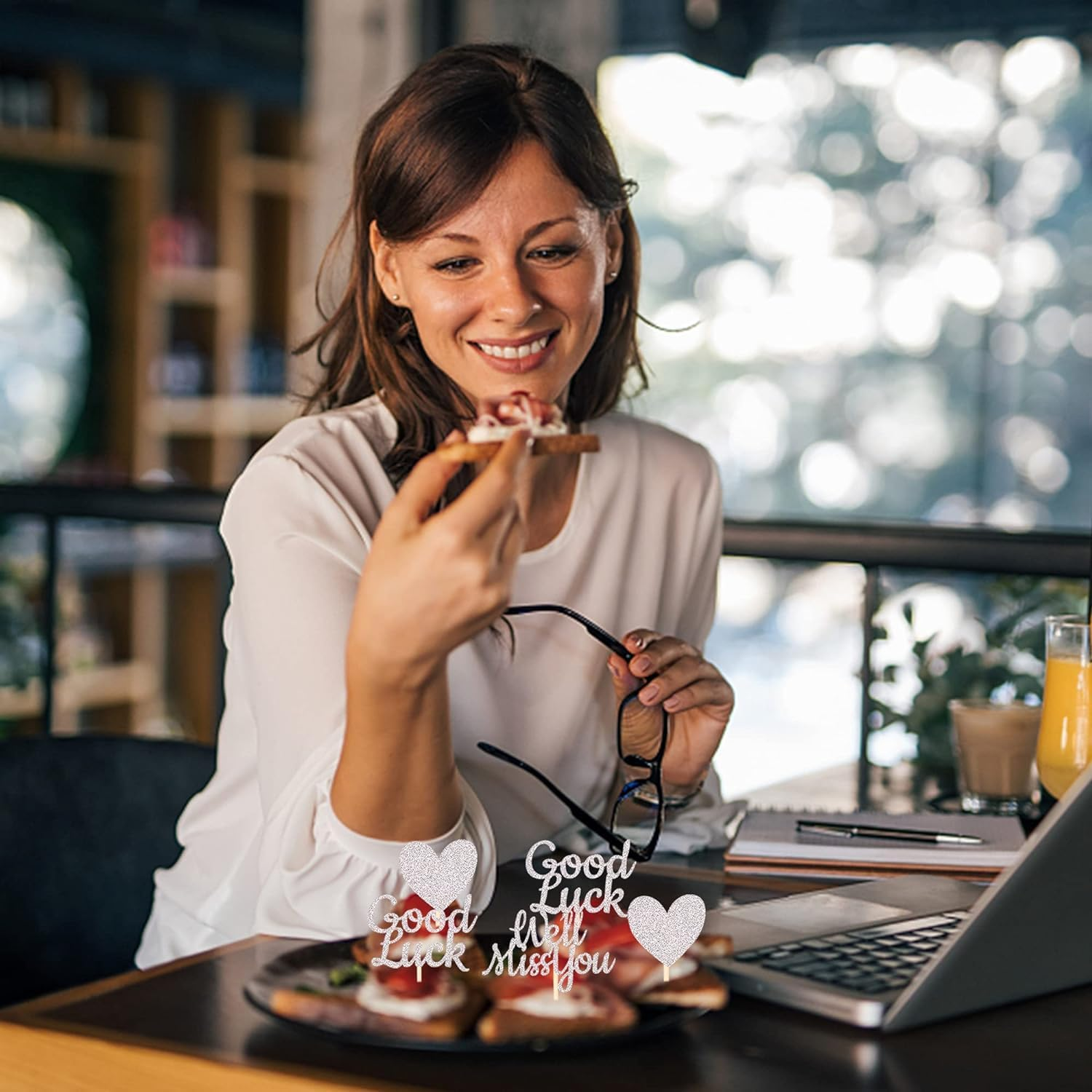 24 Pack We Will Miss You Cupcake Toppers Glitter Red Love Heart Good Luck Cupcake Picks Retirement Theme Going Away Party Cake Decorations (Silver)