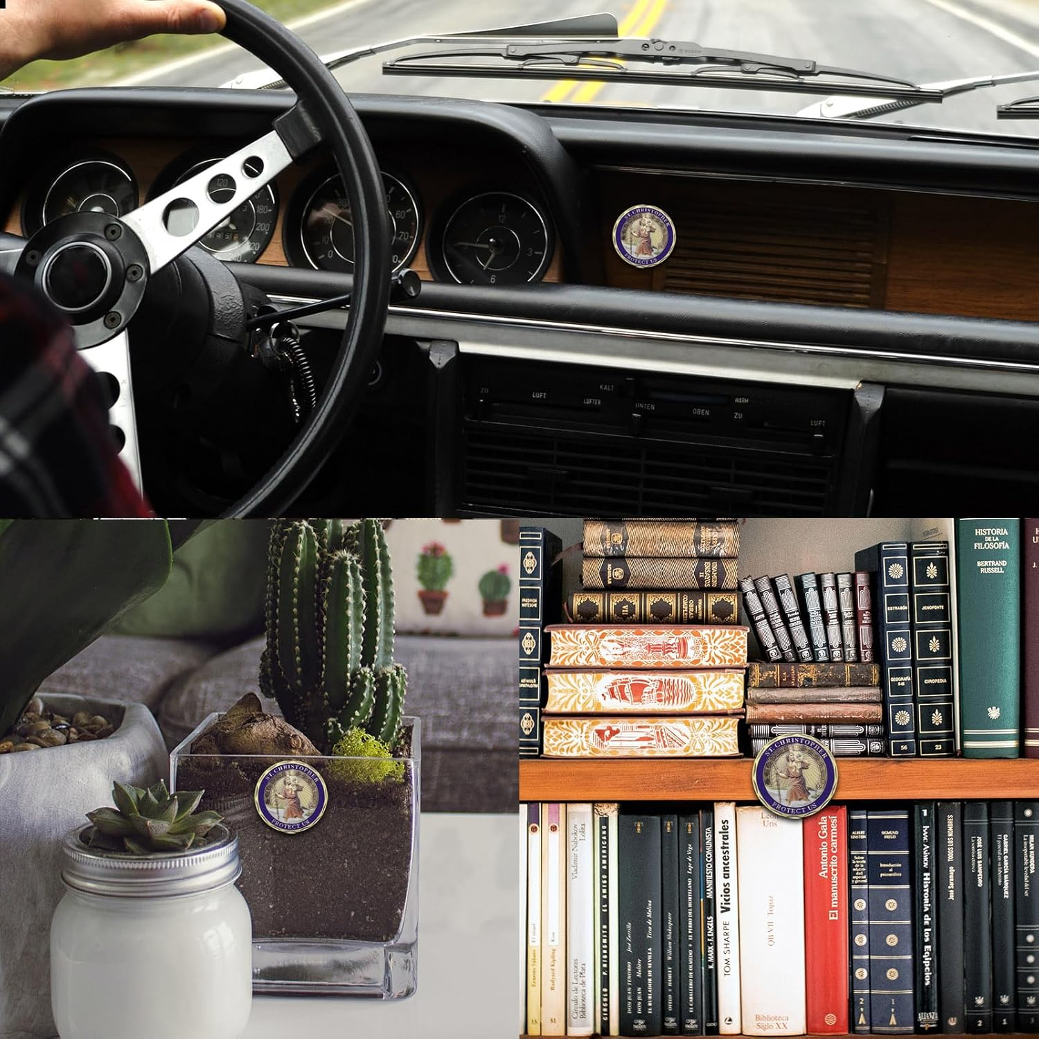 Saint Christopher Car Badges Diameter 4 Cm Saint Christopher Medal Protect Us Come Good Home Gift with 1 Magnet Iron Piece and 3 Double-Sided Adhesive Stickers (Colourful) image number 2