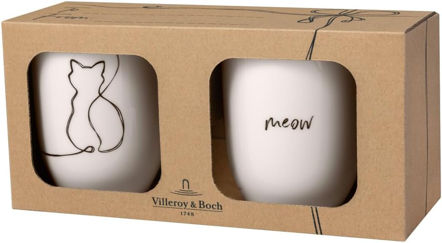 Villeroy & Boch Statement Cat Cup Set 2Pcs - Premium Porcelain Cups, Thoughtful Present for Cat Lovers, White