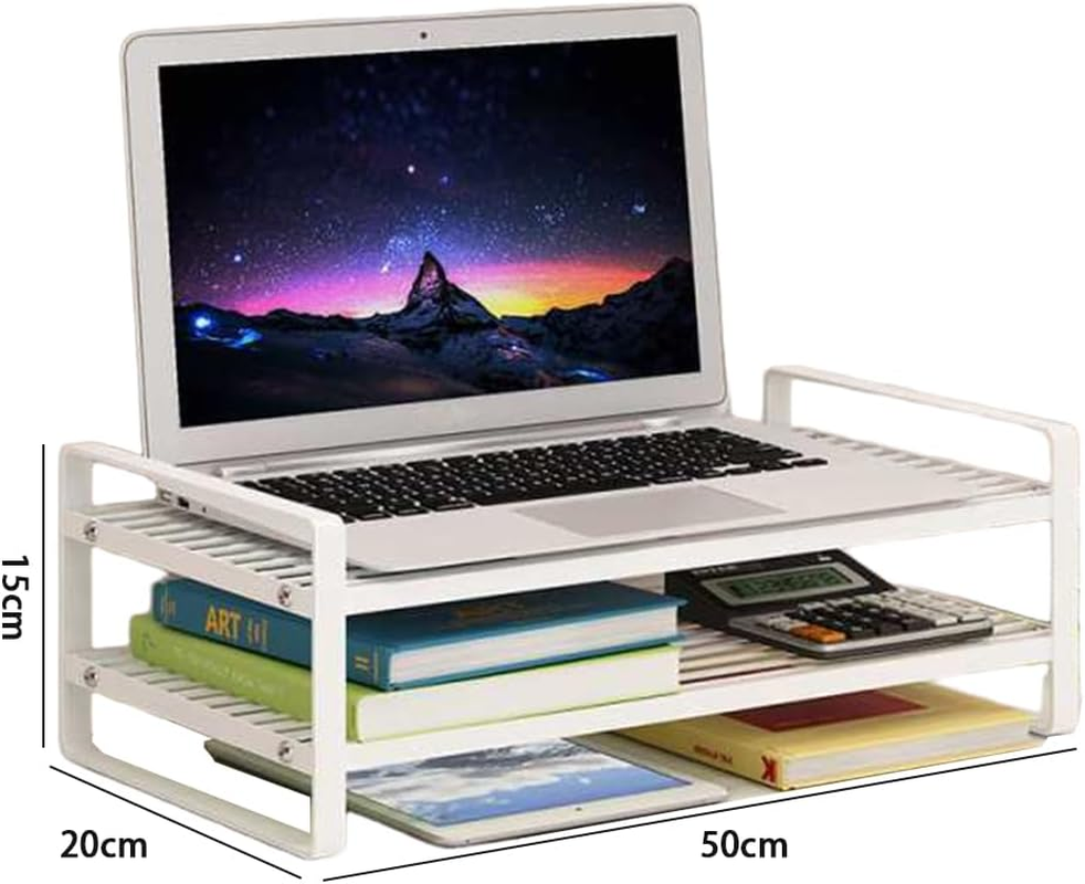TOMVAES 2 Tier Computer Monitor Riser, Monitor Stand Desktop Organizer, Laptop/Printer Stand Riser, Desk Shelf for Home Office 50 X 20 X15 CM White image number 2