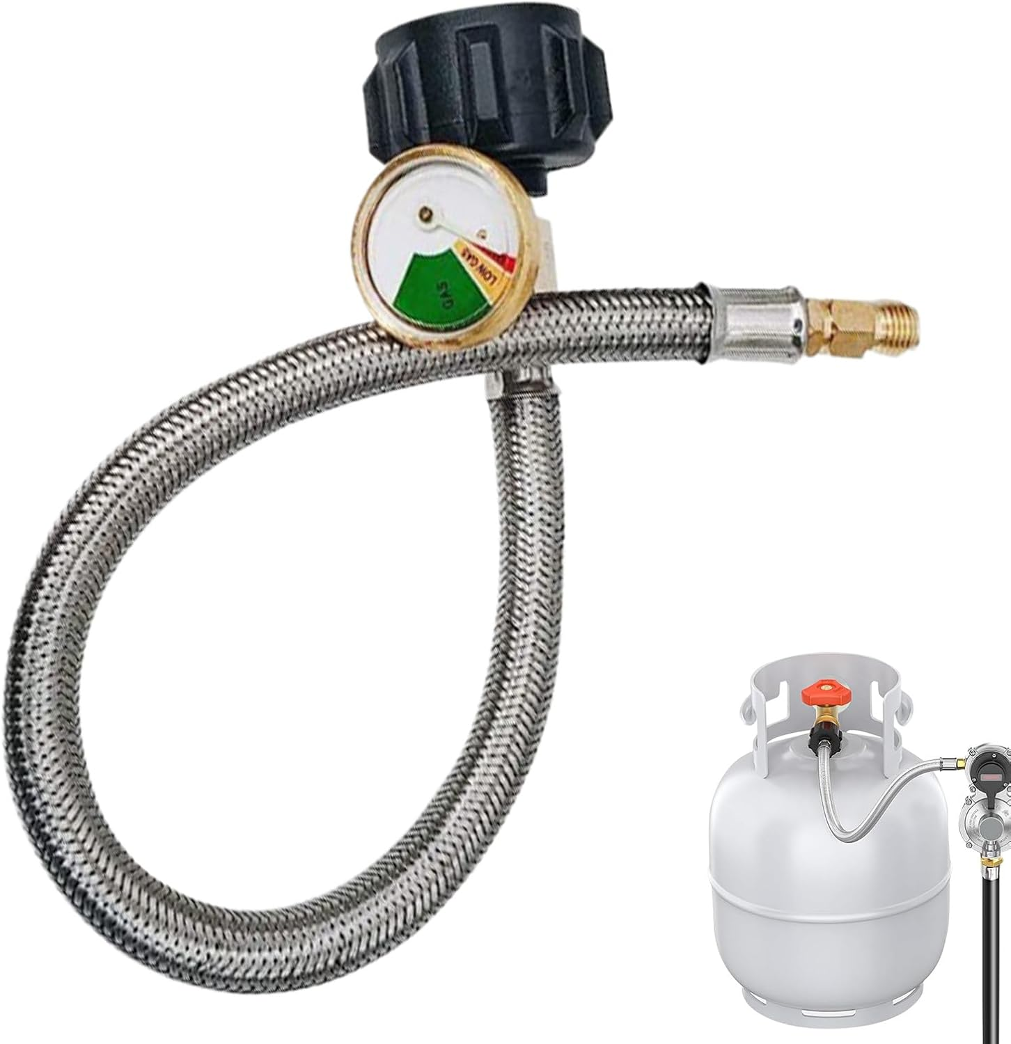 Gas Hose for Rv,Mobile Home Gas Hose with Accurate Gauge | 15 Inch Cookware Accessories Easy to Install for Boating Truck Camping Weekend Travel image number 4