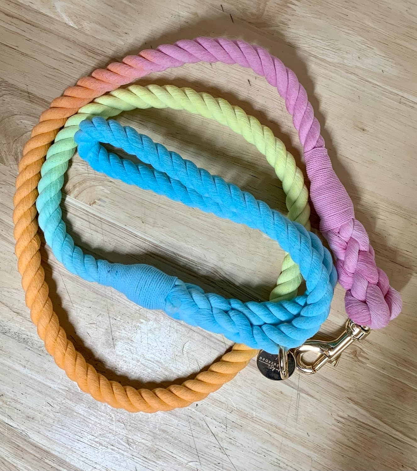 DROVERS Dog and Co Organic Cotton Rope Lead - Handmade - Organic Cotton - Brass Clip - Orange,Pink and Blue- Durable - 1.5 Mt image number 4