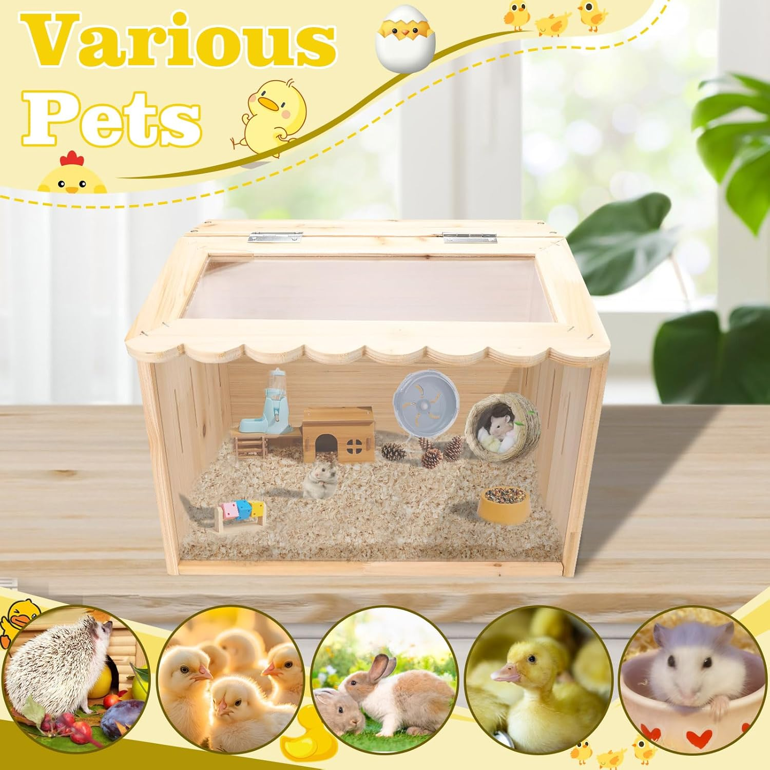 Chicken Brooder Box, Large Wooden Brooder Box for Chicks, Chick Brooder Baby Chicken Supplies, Animal Playpen with Top for Chickens, Ducks, Quails, Hamsters (15.7''*11.8''*11.8'') image number 3