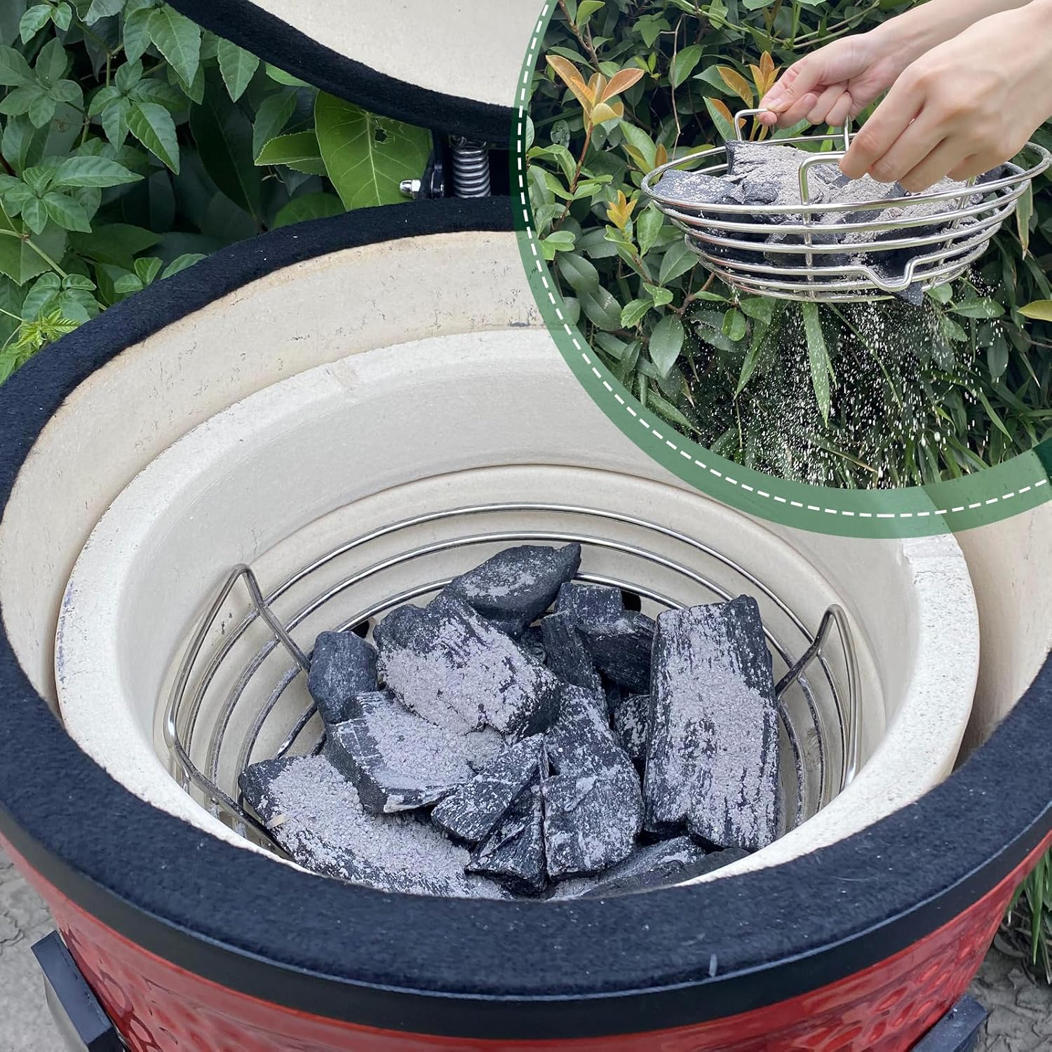 Vankey Charcoal Basket for Kamado Joe Jr，Heavy Duty Stainless Steel Charcoal Ash Basket Fit Minimax Big Green Egg and Other Smoker Grill