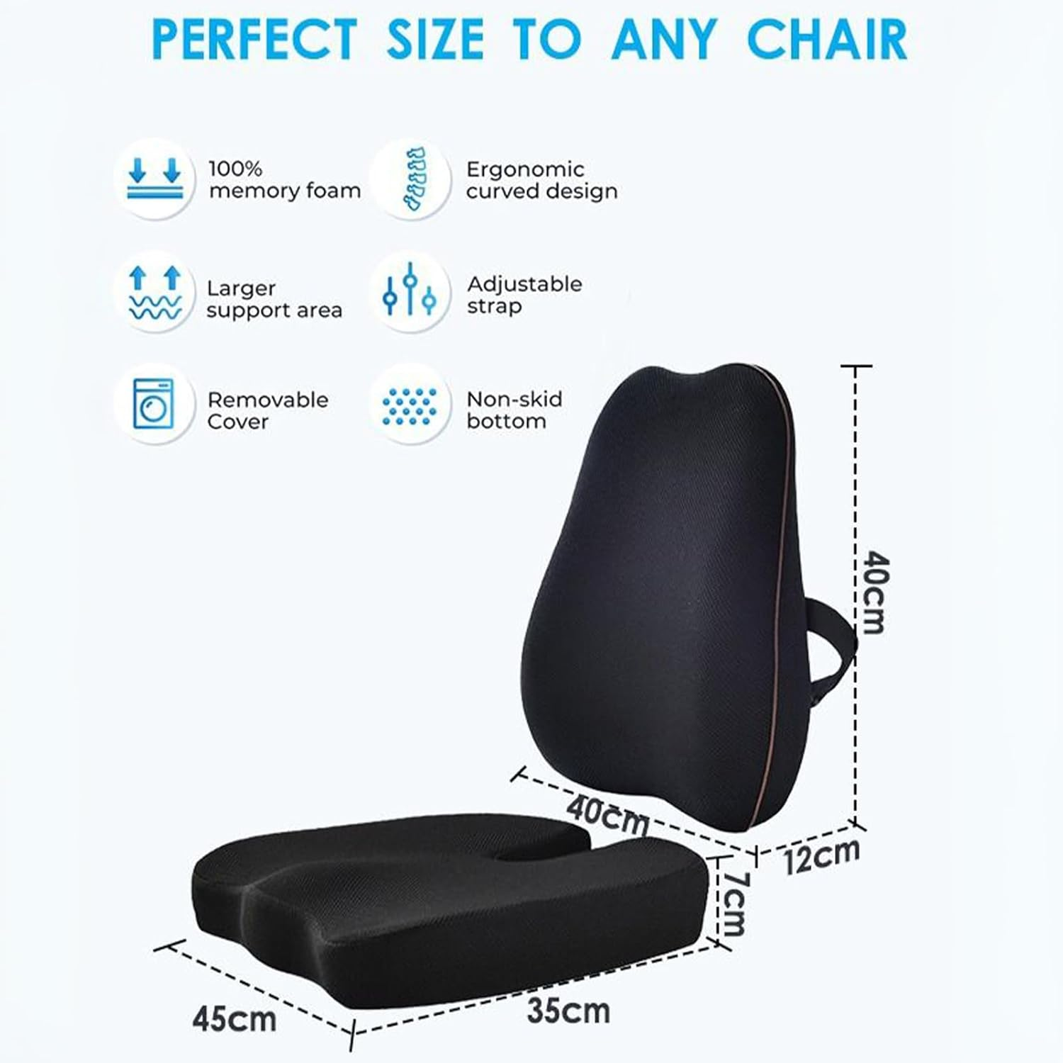 Memory Foam Seat Cushion and Lumbar Support for Office Chairs, Lumbar Cushion (Black) image number 5
