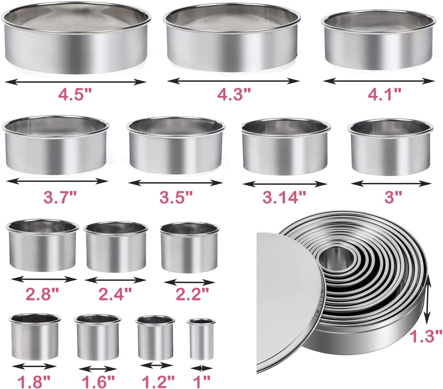 14Pcs round Cookie Biscuit Cutter Set round Cookie Cutters of Different Sizes for Donuts and Scones, Stainless Steel Metal Ring Baking Molds, Stainless Steel Cookie Cutters and Dough Cutters. (Iron Box) image number 5