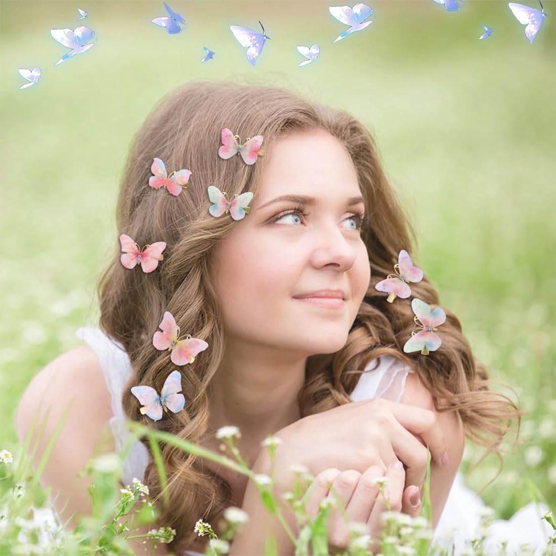 Pack of 20 Butterfly Hair Clips, Hair Clips Girls Women Children Glitter 3D Butterfly Hair Clips Set for Bridal Wedding Accessory image number 3