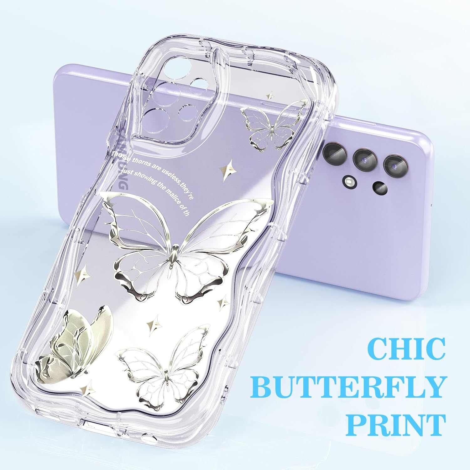 CASBST Compatible for Samsung Galaxy A32 5G Case, Pretty Butterfly Print Three-Dimensional Wave Clear Case for Girls Women, Soft Full Package Anti-Fall Cover for Galaxy A32 5G, Silver Butterfly image number 6