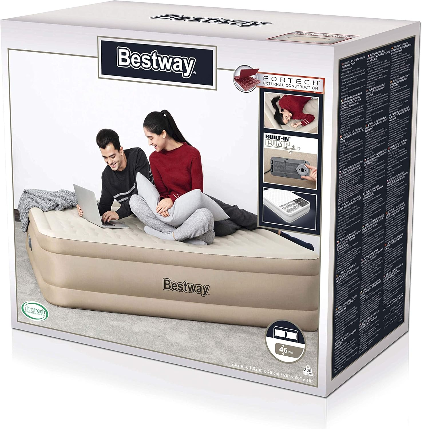Bestway Fortech Queen Airbed with Built-In AC Pump, Brown image number 2