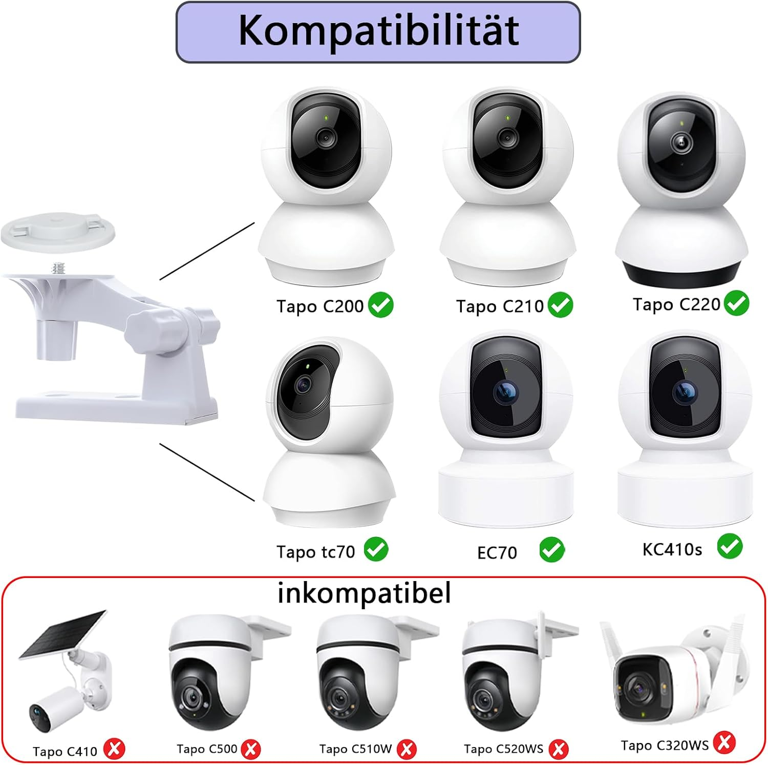 Wall Mount Compatible with Tp-Link Tapo C200 / C210 / C220 / Tc70 / C225, Kasa Ec70 / Kc410S Security Camera, Pack of 2 Camera Mounts with Adjustable Angle, 180 Degree Rotation image number 3