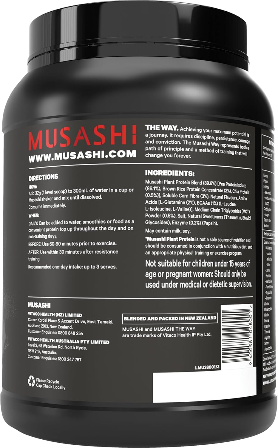 Musashi Vanilla Flavour Plant Protein Powder 2Kg