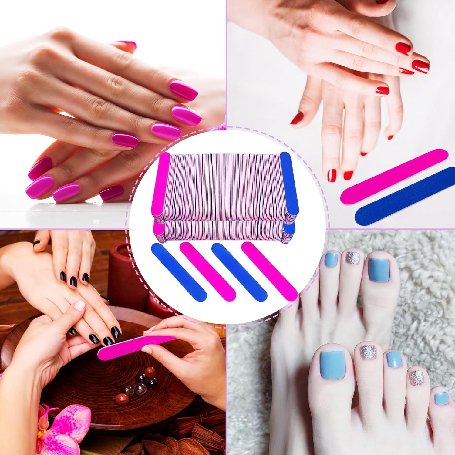 200 Pcs Emery Boards for Nails, Nail Files for Nature Nails Small Disposable Double Sided Colorful Nail File Bulk for Home Salon Travel Size Mini Manicure Kit for Men Women Kids Wood Emory Pink/Blue